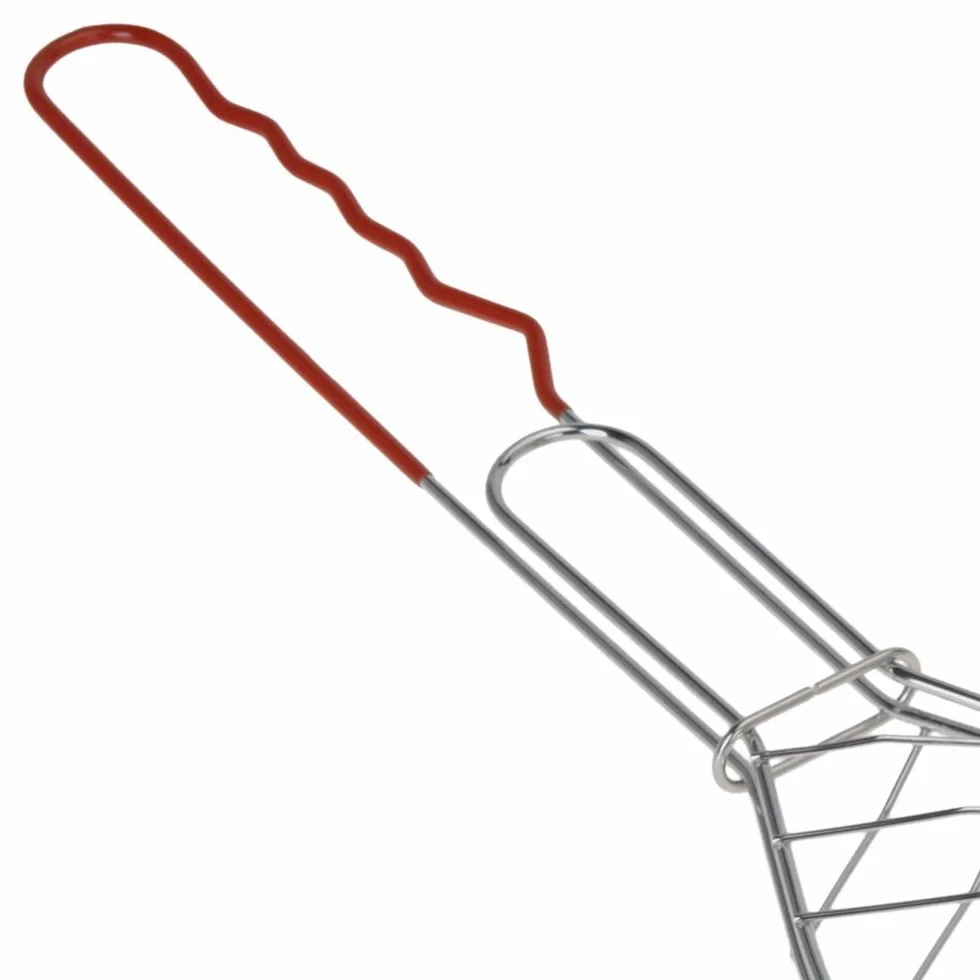 ToCi Zestaw 4 grillów na ryby srebrny duży metalowy kosz na warzywa 58 x 13 cm szczypce do grillowania
