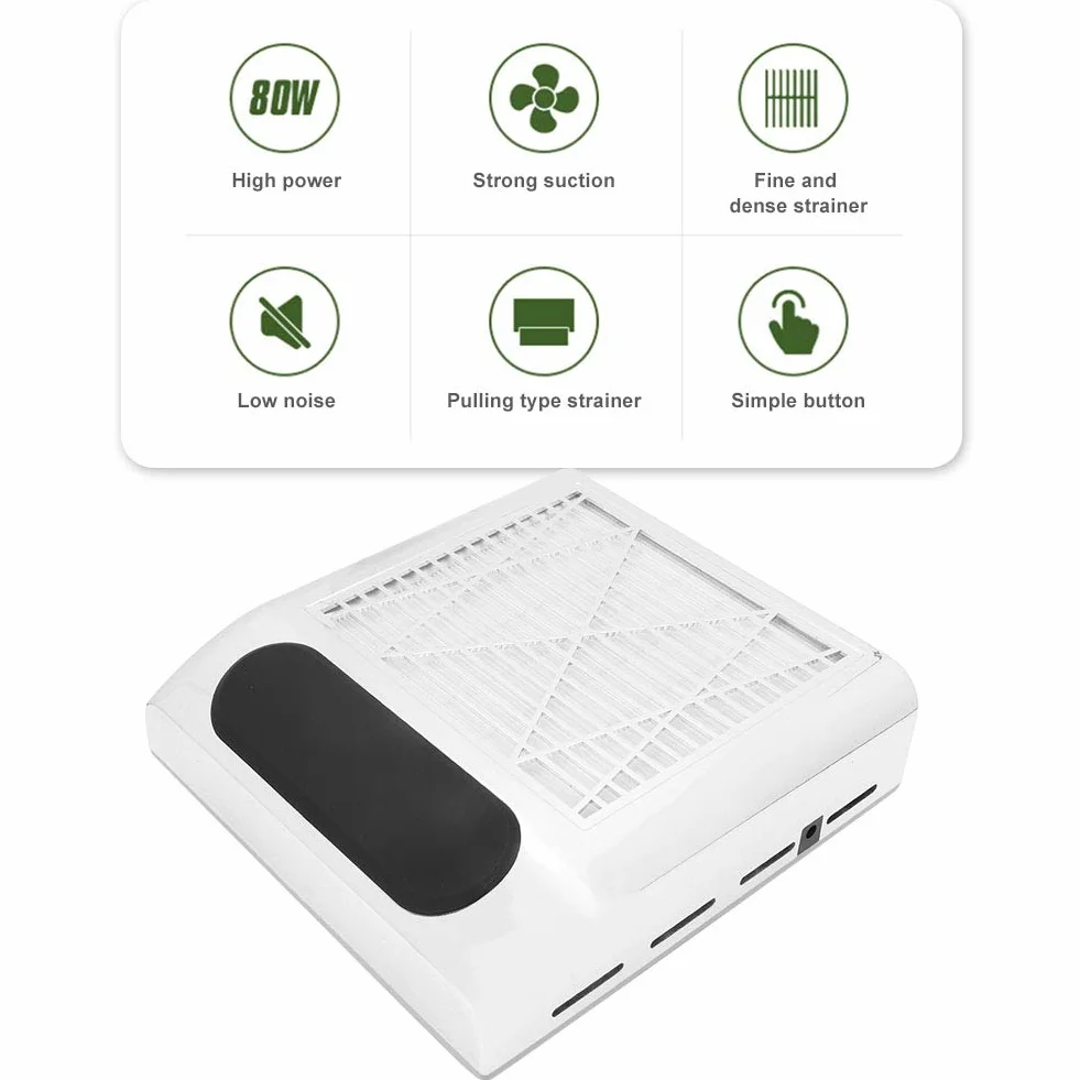 Nail Vacuum Cleaner 80W Nail Dust Collector Strong Suction Nail Art Vacuum Cleaner Manicure Tool, Nail Vacuum Fan Dust Collector for Acrylic Gel Poly Nails Polishing Filing(Silver-EU)
