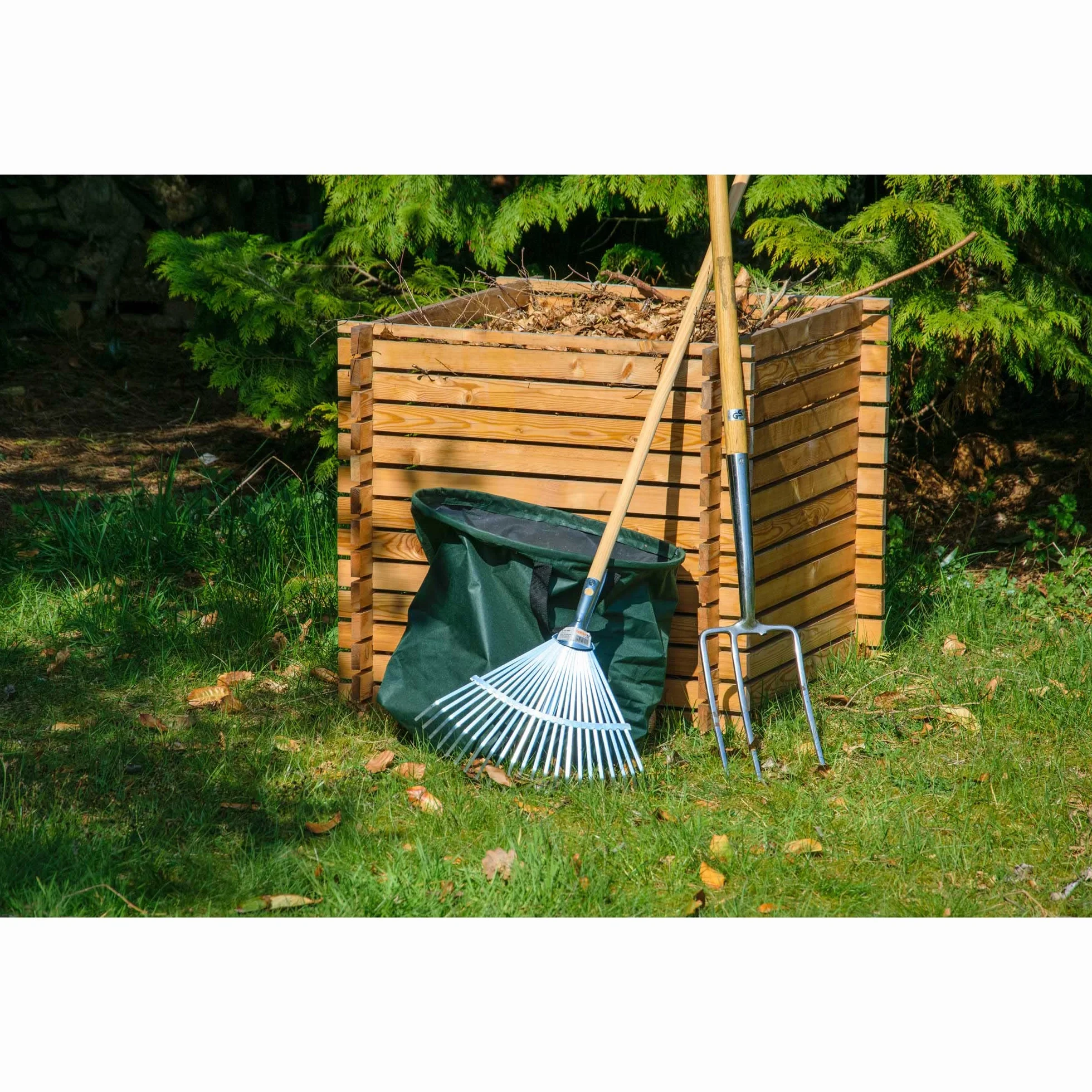 dobar® Green Label 58630FSCe kompostownik z drewna modrzewiowego, z systemem wtykowym, kwadratowy pojemnik na kompostownik z litego drewna, 420 l, zestaw do montażu, 79 x 79 x 79 cm, kolor naturalny