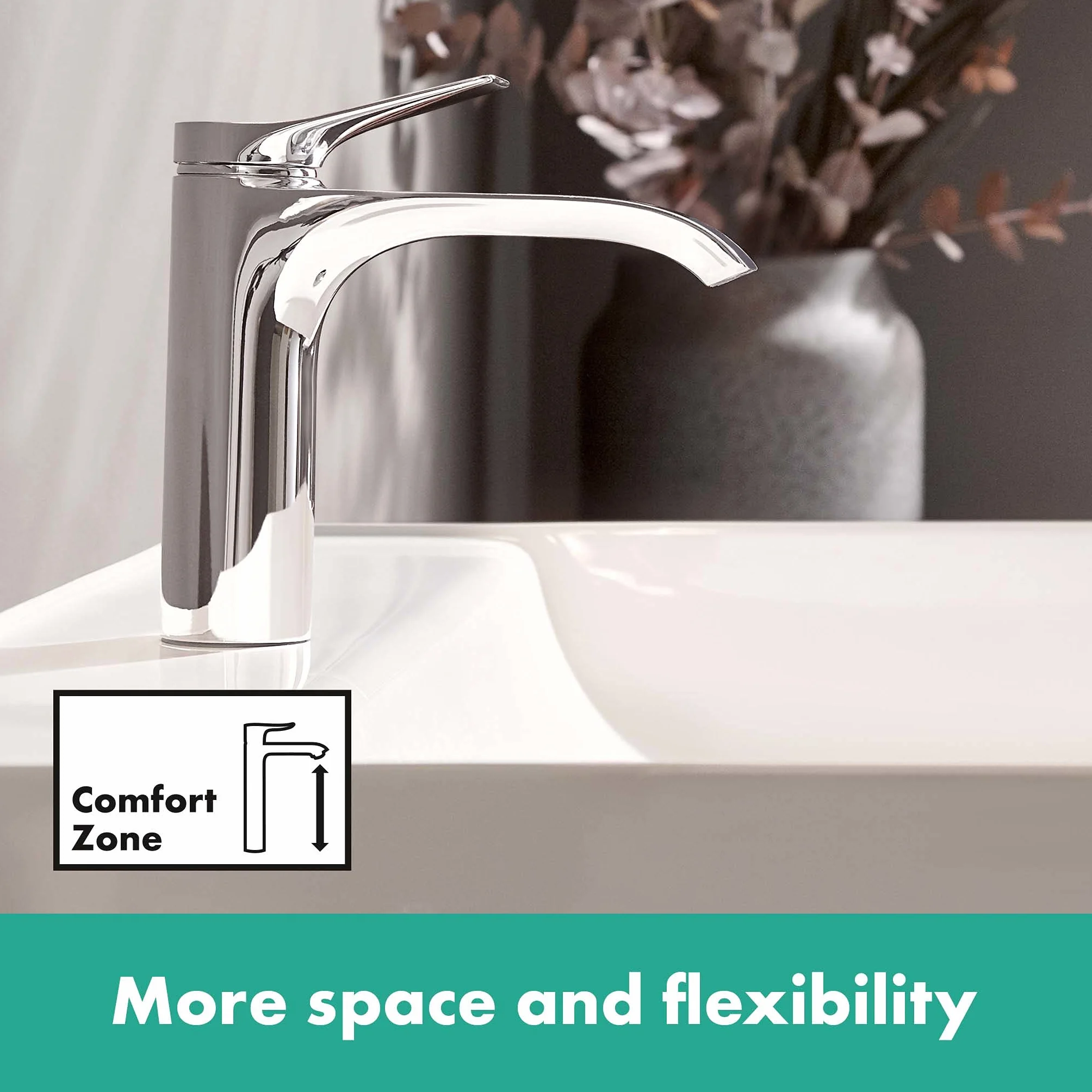 hansgrohe Vivenis - jednouchwytowa bateria umywalkowa z zestawem odpływowym klik-klak, kran łazienkowy z wylewką 110 mm, oszczędność wody (EcoSmart), chrom, 75020000