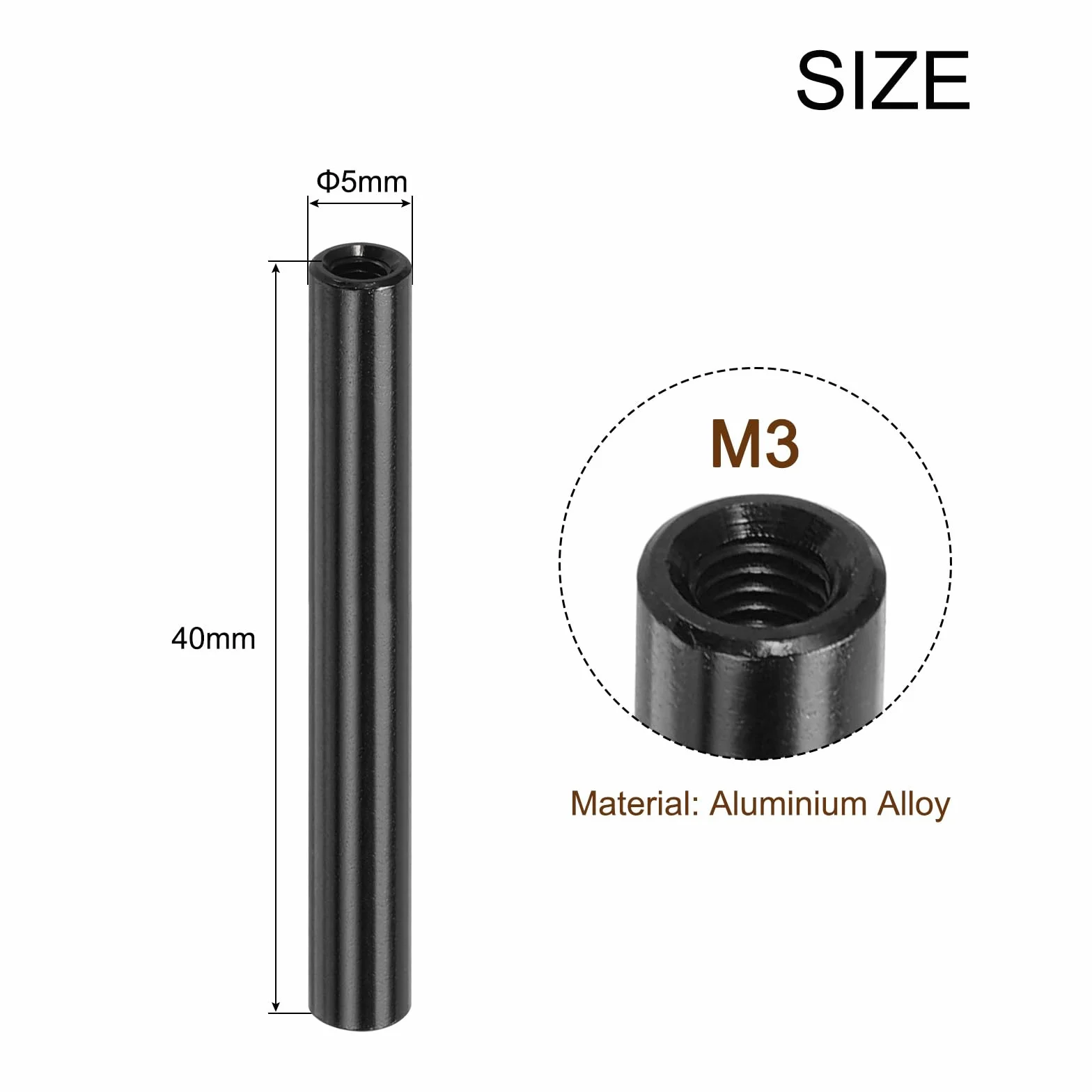 QUARKZMAN Okrągła aluminiowa kolumna dystansowa, okrągłe elementy dystansowe M3x40 mm, zestaw dystansowy do samolotów RC Quadcopter FPV CNC czarny 5 szt