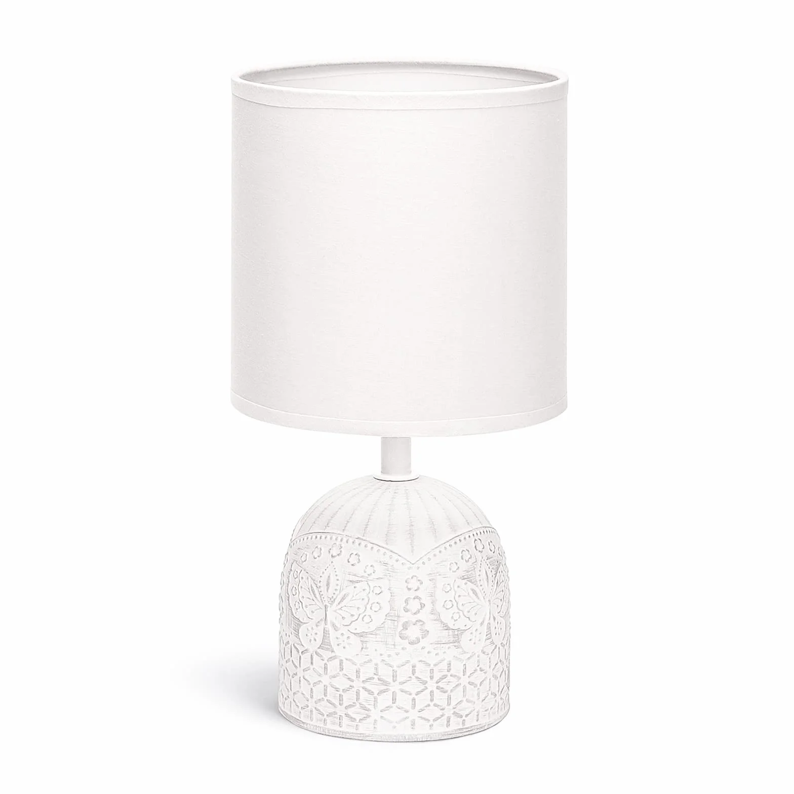 Aigostar - Lampki nocne, Lampa stołowa ceramiczna E14, Biały klosz z tkaniny, Lampki nocne w stylu vintage do sypialni, salonu, pokoju gościnnego, Dł. 13 x Wys. 26 cm