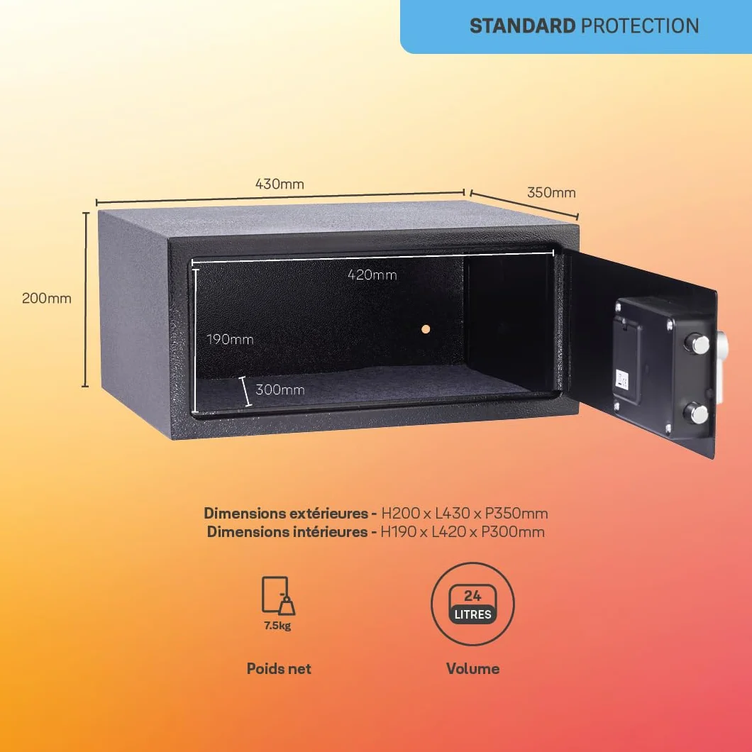Yale YLV/200/DB2 Sejf Podstawowy Meblowy na Laptopa, Sejf Domowy, Elektroniczna Klawiatura, 15mm Stalowe Rygle, 43x35x20 cm (dł. x szer. x wys.), Czarny
