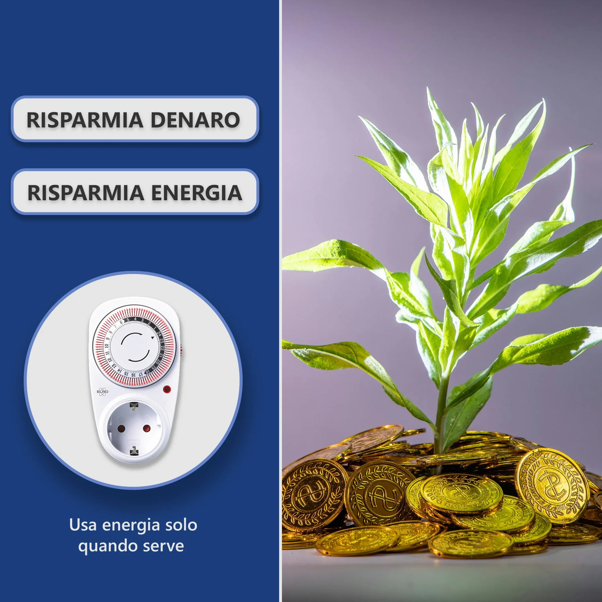 ELRO TI1500 Mechaniczny wyłącznik czasowy/wyłącznik czasowy, kompaktowy, czas przełączania 15 minut, do 3600 W, do użytku wewnątrz
