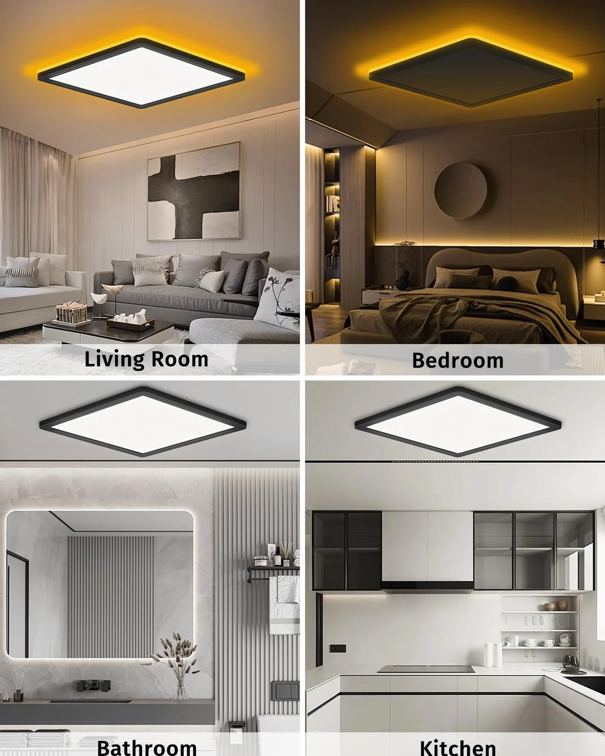 Bowfar Lampa sufitowa LED, 24W 2800 lm, z pilotem, ściemnialna, 3000K-6500K, 1800K lampka nocna bursztynowa, Lampa sufitowa do salonu, pokoju dziecięcego, korytarza, sypialni Ø29,5 x 2,5 cm, czarny
