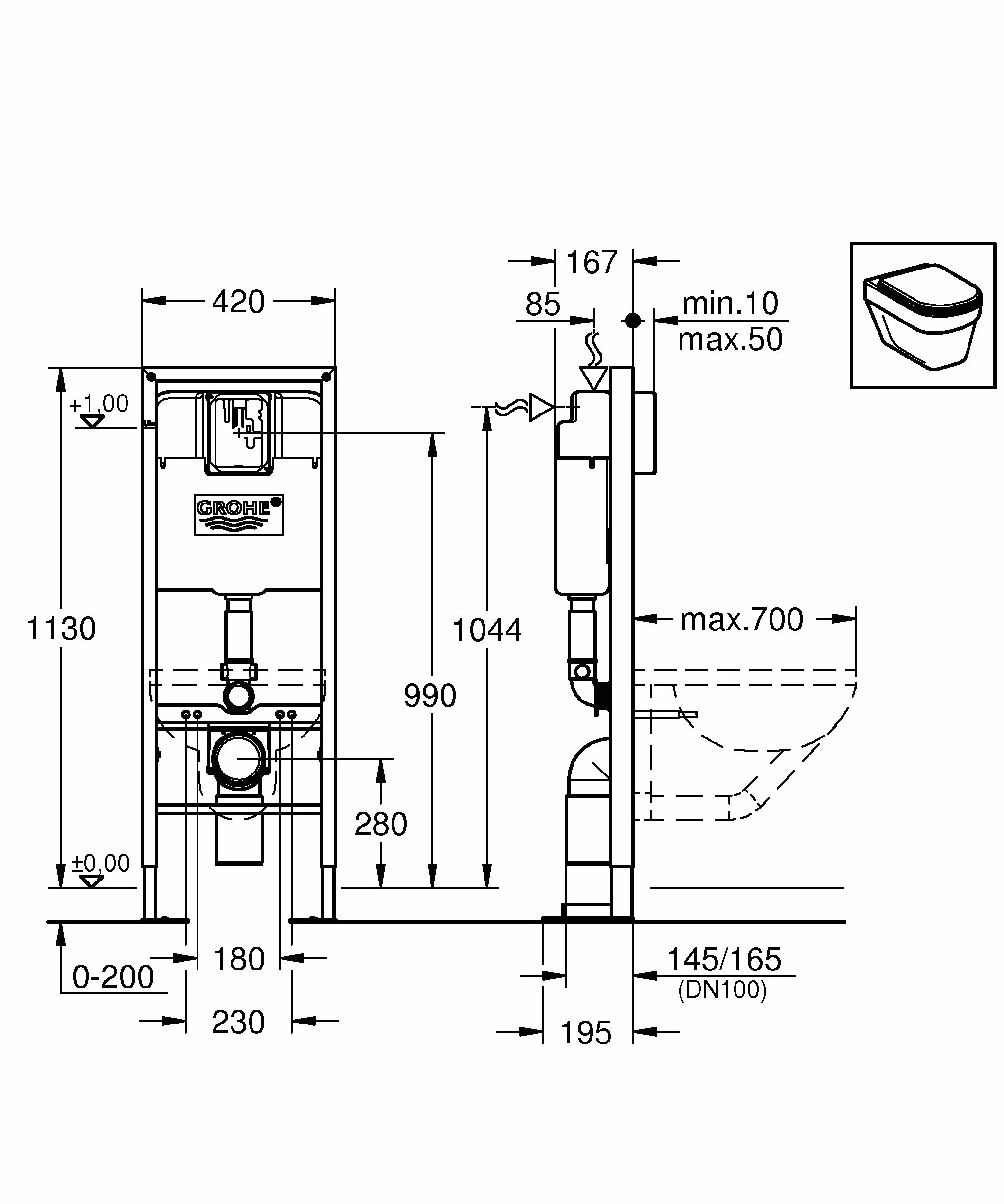 Grohe Rapid SL, WC, wolnostojący, 1,13 m