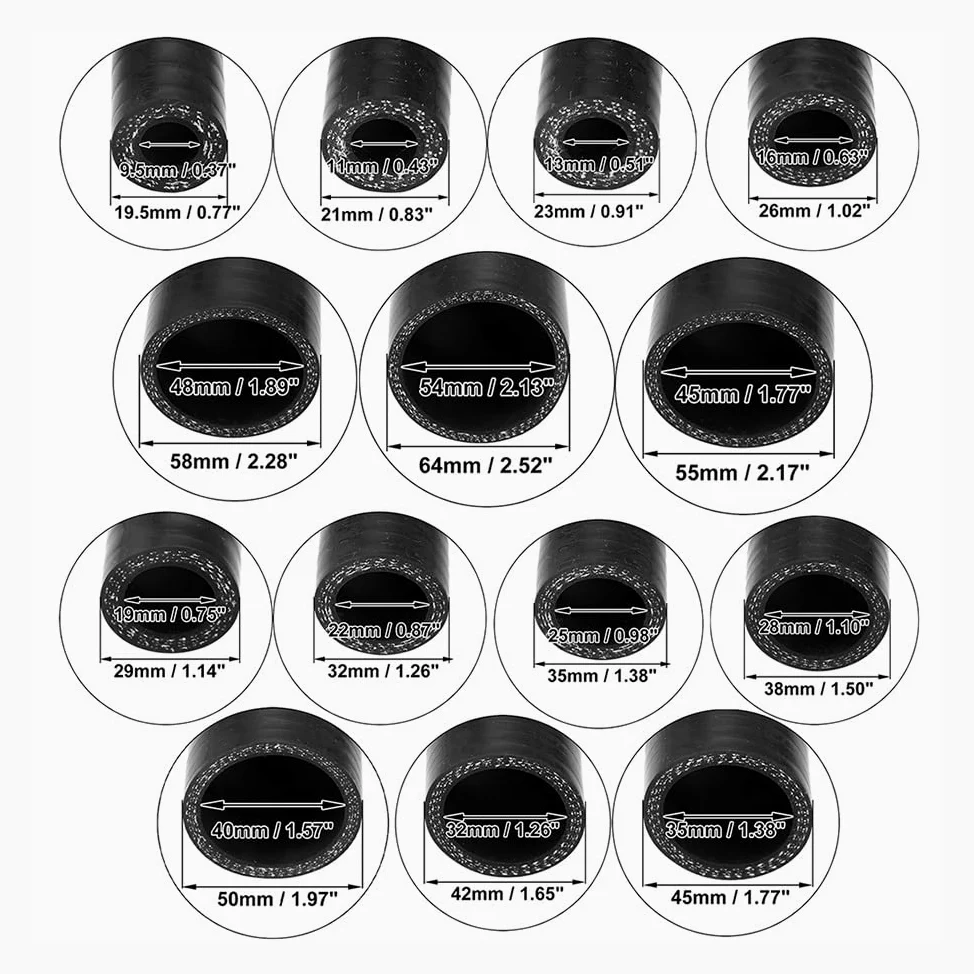 Rura intercoolera z kolankiem 90 stopni, 9,5-54 MM, złączka silikonowa do węża - 150x150 MM, czarna, 1 szt.