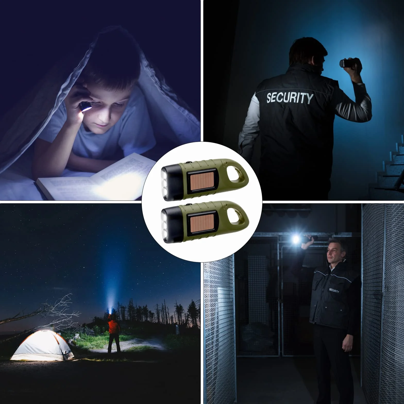 Latarka LED, 2 sztuki, solarna latarka LED, z korbą ręczną, latarka z korbą, wodoszczelna latarka z karabińczykiem do zawieszenia, na wędrówki, wyposażenie awaryjne