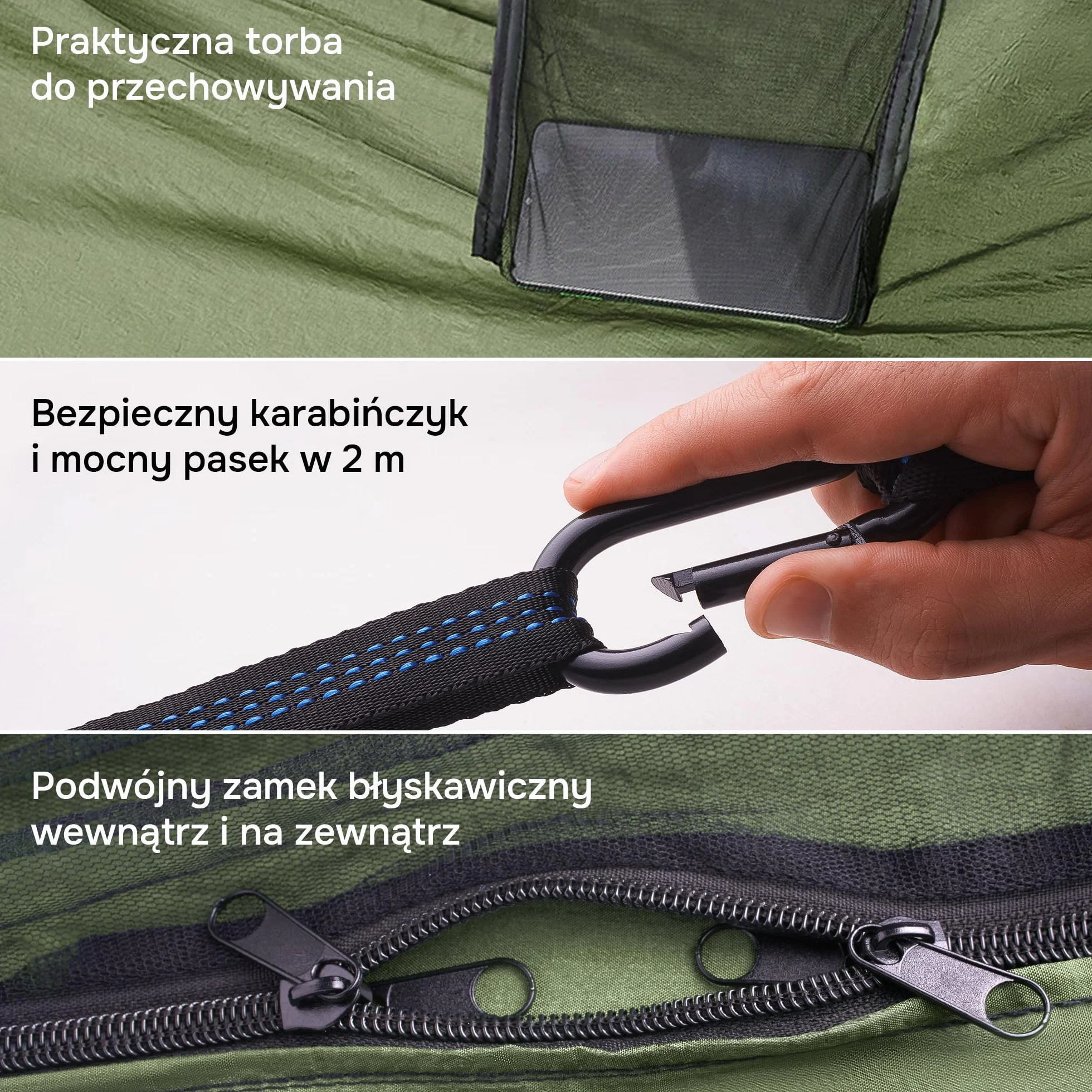 Hamak Kempingowy Z Moskitierą Ultralekki Nylon Spadochronowy Podróżny (Zielony)