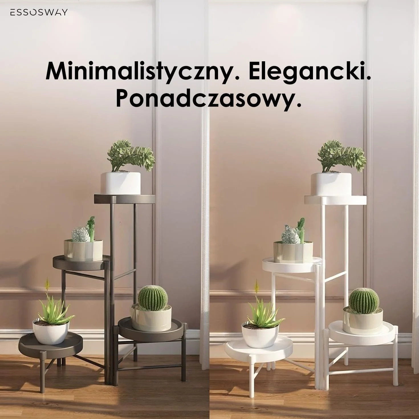 Metalowy Kwietnik Stojący 4-poziomowy 63 cm Czarny Stojak na Rośliny