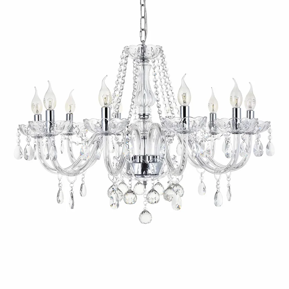 Nowoczesny kryształowy żyrandol z 10 lampkami, przezroczyste szkło kryształowe K9, elegancka lampa wisząca do jadalni, salonu, foyer, salonu, średnica 80 cm, wysokość 60 cm, łańcuch 60 cm