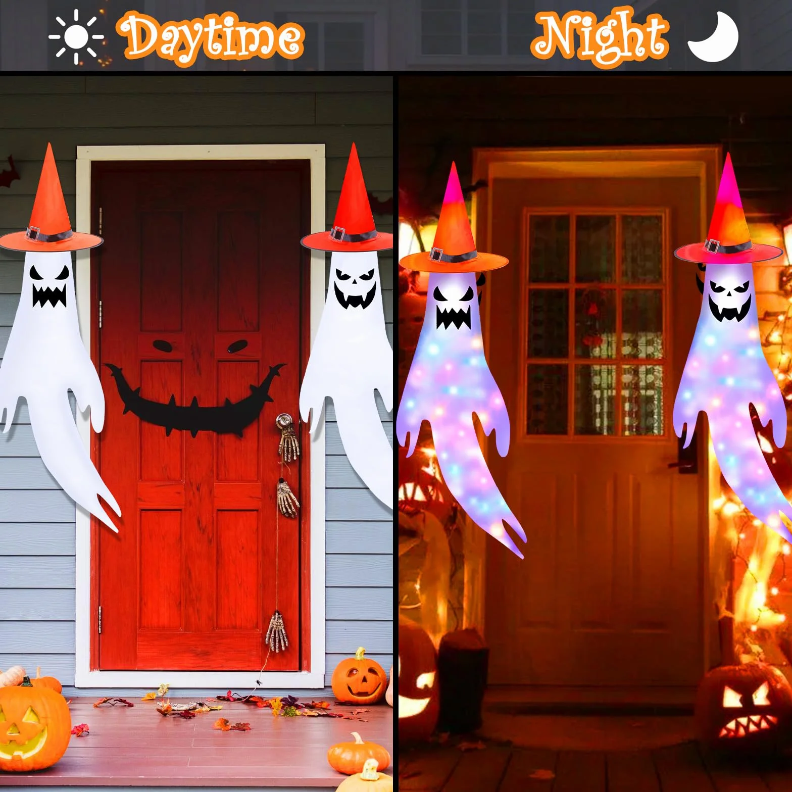 Dekoracja na Halloween wiatraki z 200 cm LED flaga ducha skarpety przeciwwiatrowe 2 sztuki