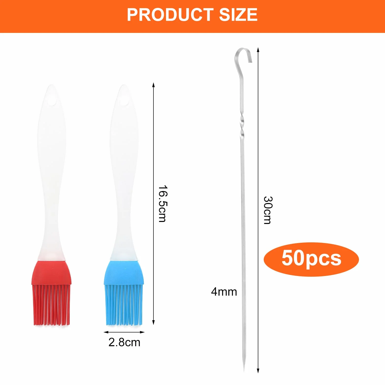 APOMOONS zestaw szpikulców do grilla ze stali nierdzewnej 30 cm z 2 silikonowymi szczotkami