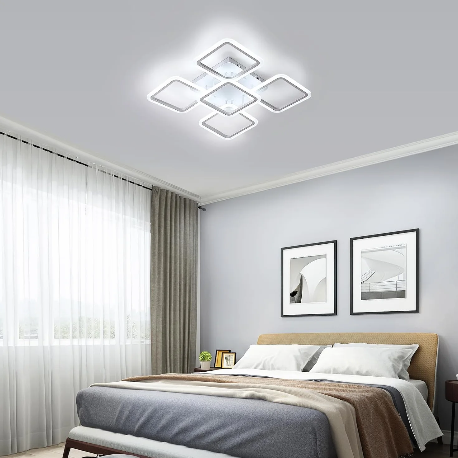 Comely Regulowany Plafon LED, Biały 5 Kwadratowy 57W 6400LM Lampa Sufitowa LED Z Pilotem 3000K-6500K, Nowoczesna Oprawa Sufitowa Do Salonu, Sypialni, Jadalni