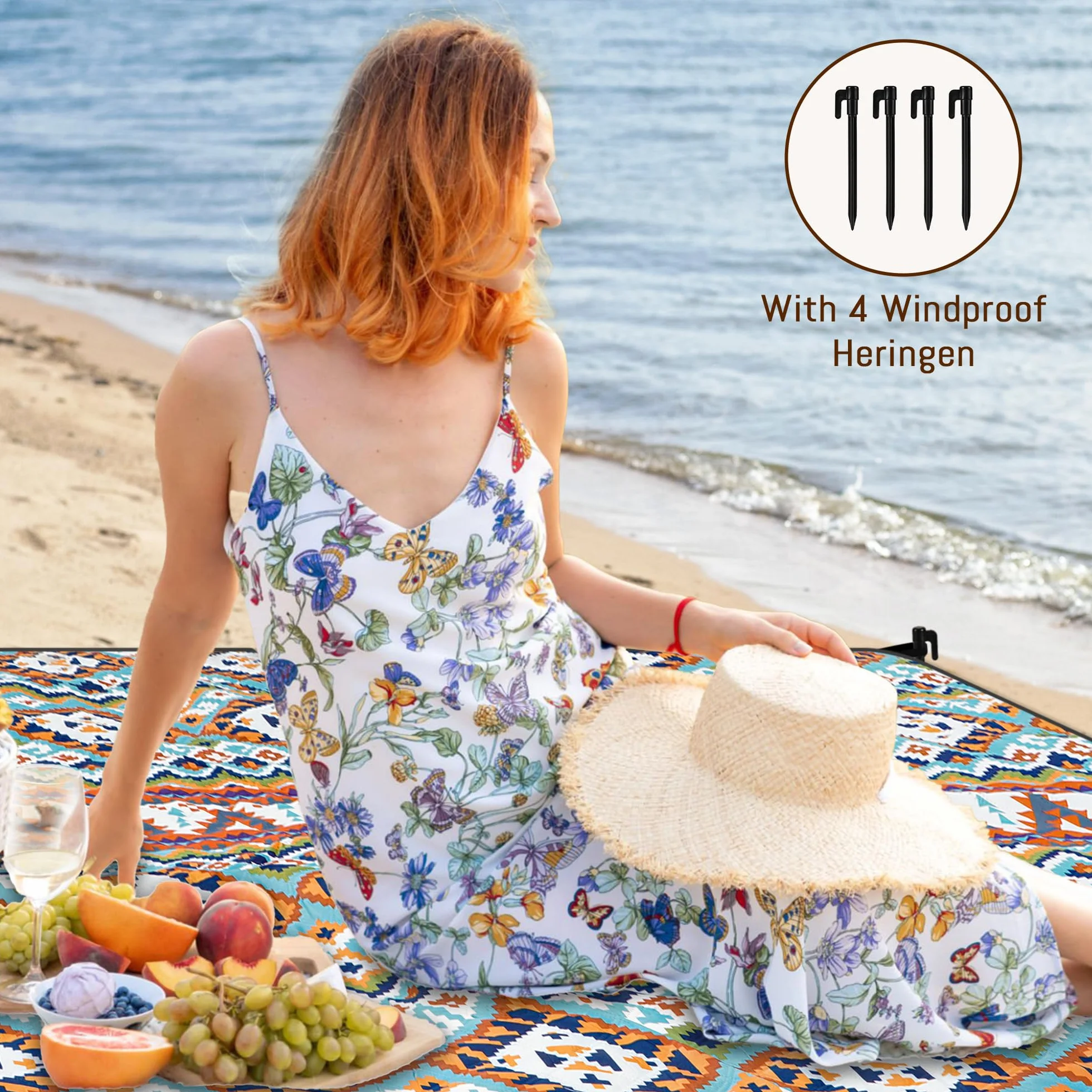 Gucass Boho Koc piknikowy 200x200 cm, Składany Mata Piknikowa - wodoodporny, piaskoodporny, koc outdoorowy dla całej rodziny na na kemping, podróż, do parku, na plażę, do ogrodu