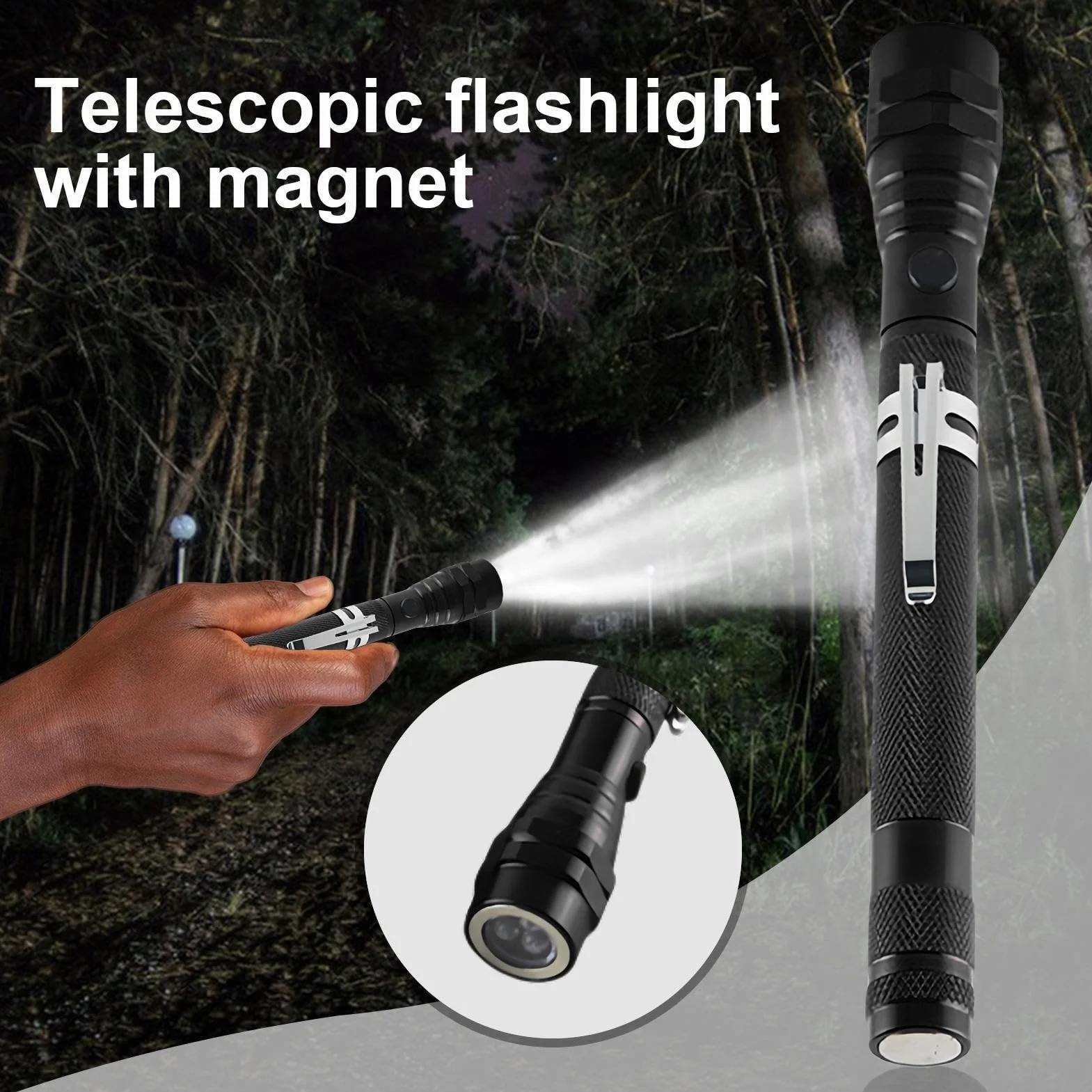 Magnetic LED Work Light | Telescoping Flashlight With Magnet | Portable Magnetic Pickup Light | LED Inspection Light | Flexible LED Light Tool Ergonomic Grip For A Variety Of Uses
