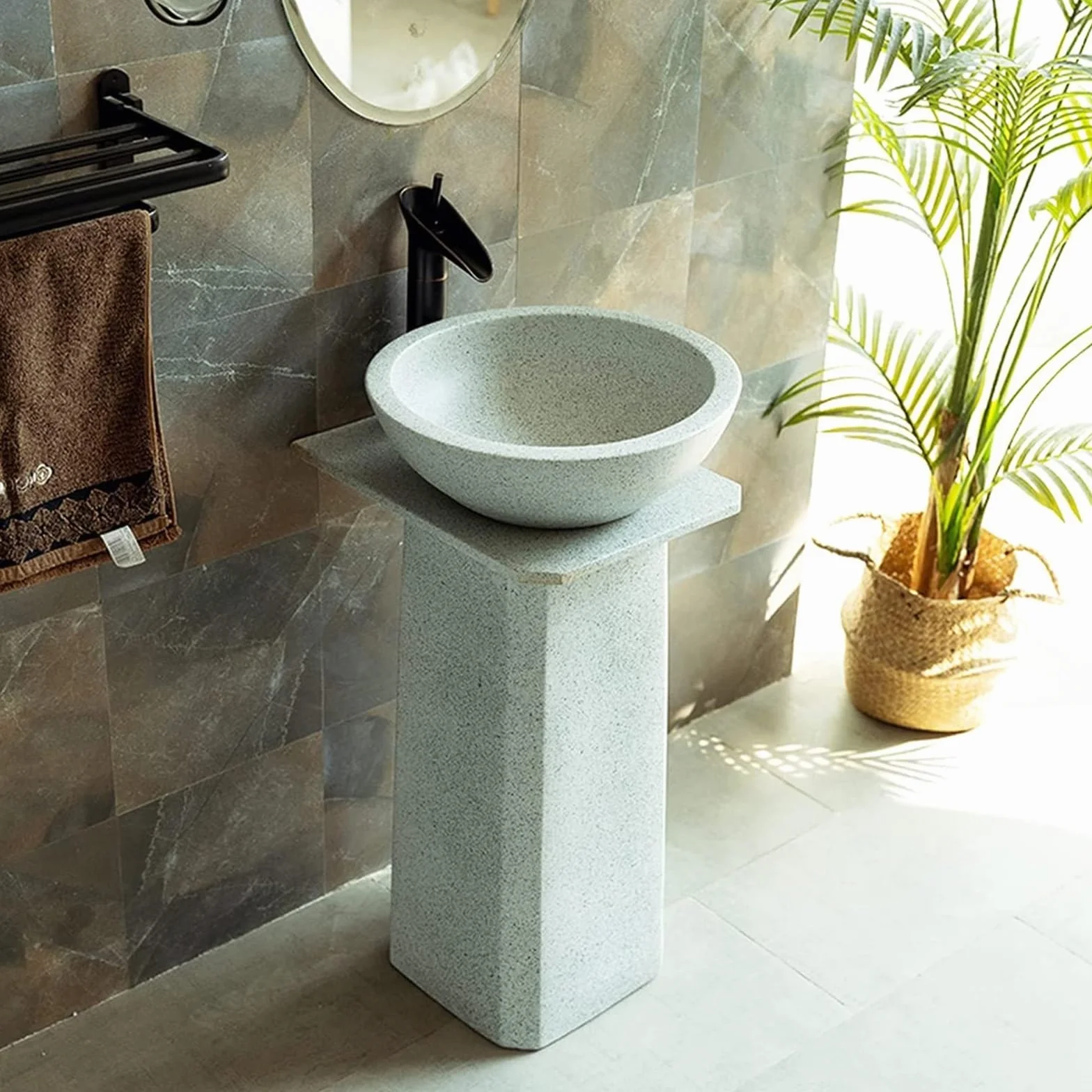 Umywalka Łazienkowa Nablatowa, Ceramiczna Umywalka Łazienkowa, Umywalka Na Postumencie, Styl Industrialny, Ręcznie Robiona Ceramiczna Umywalka Kolumnowa Z Kranem I Odpływ,PedestalBasinSink