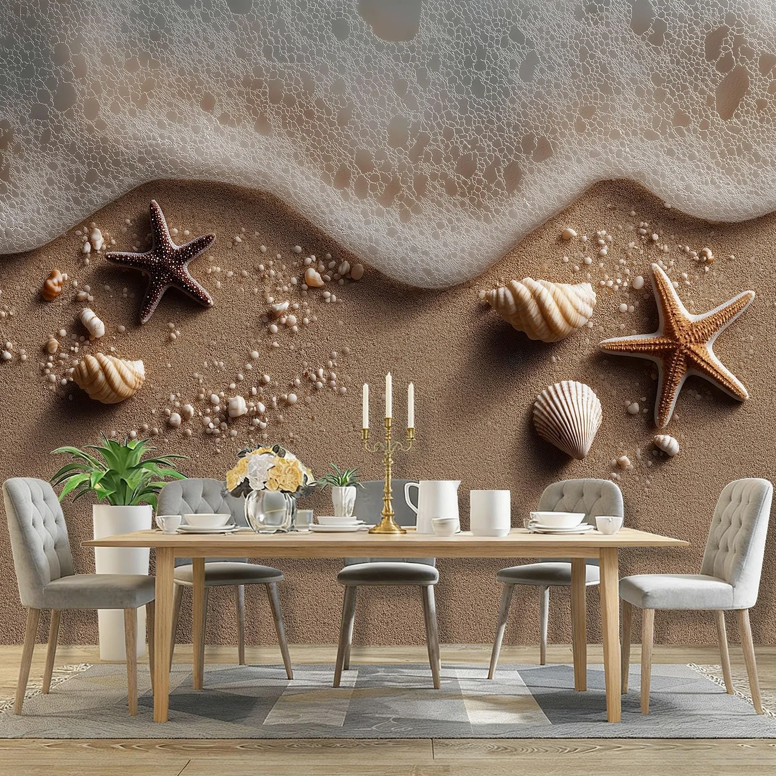 Fototapeta Natura Rozgwiazdy Morskie Muszle Plaża Tapety Murale Brązowy Fotografia Plakat Do Sypialni Salon Tv Ściana 350 x 256 cm
