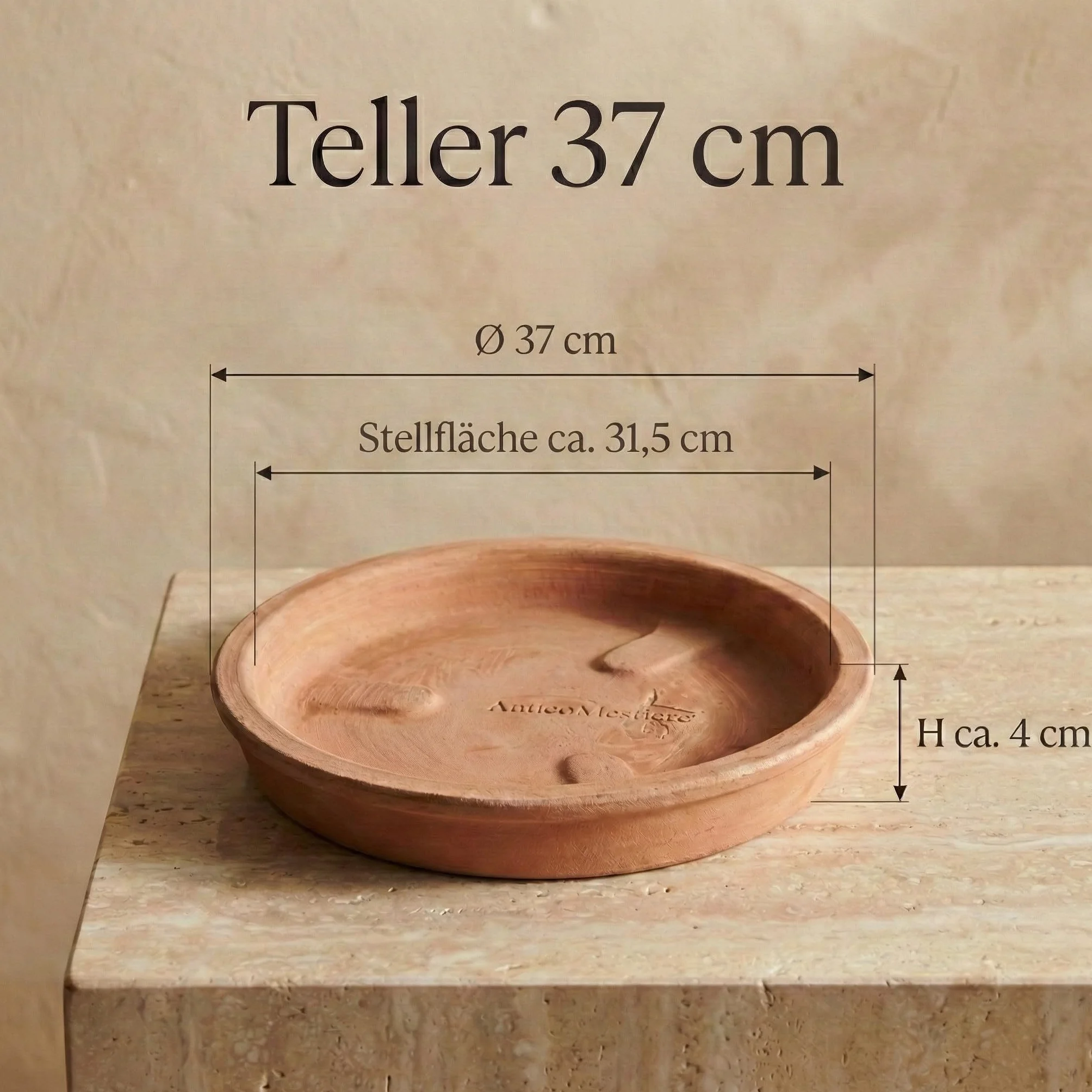 Teramico Podstawka pod donice na rośliny, różne rozmiary, włoska terakota, całkowicie odporna na mróz, ręczna robota (37 cm)