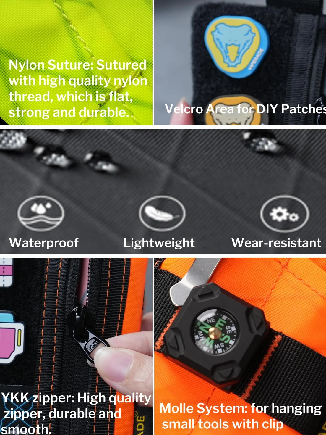VIPERADE VE15 Mini organizer kieszonkowy EDC, mini kieszonkowa torba na narzędzia z miejscem na naszywki DIY, mini kieszonka, portfel, portmonetka na monety do EDC, łatwy dostęp do karabińczyka,