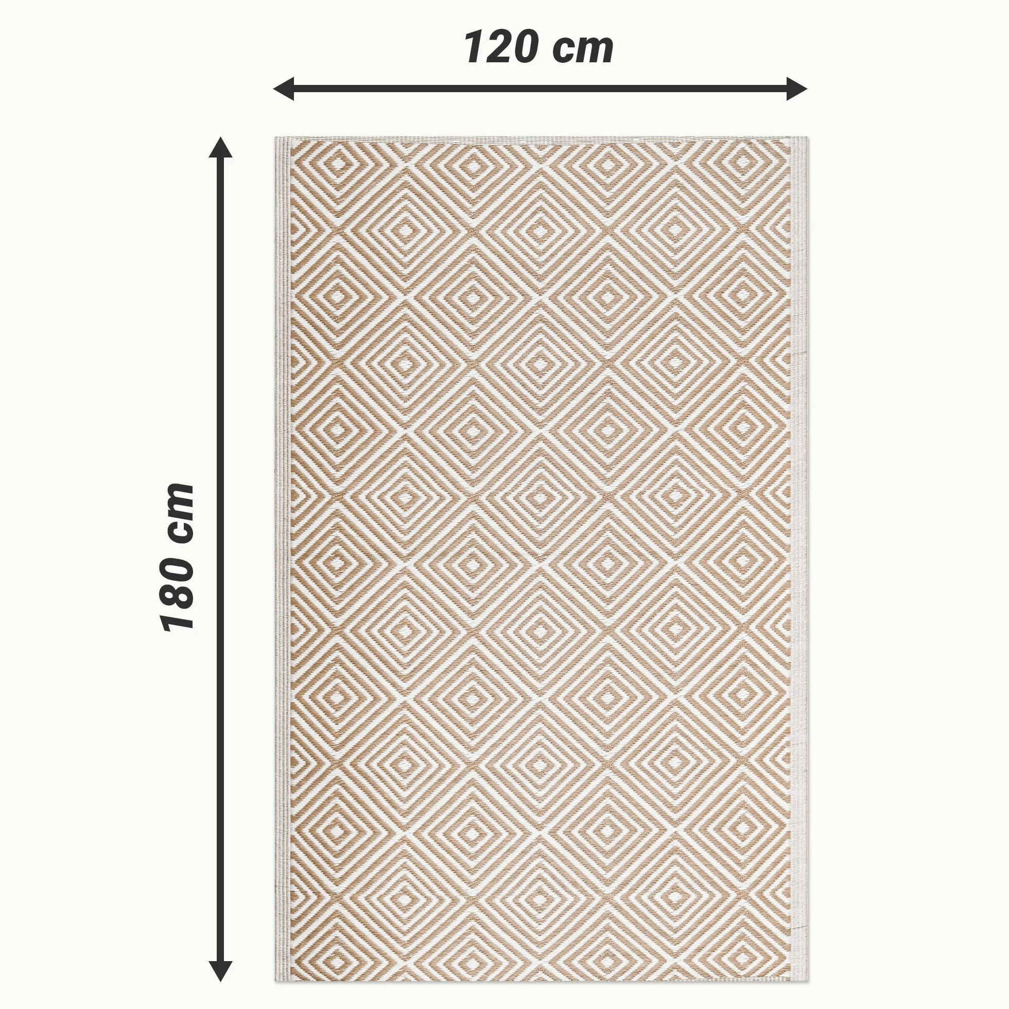 JEMIDI Dywan zewnętrzny do ogrodu, 120 x 180 cm, dywan na patio lub taras, odporna na warunki atmosferyczne, z geometrycznym kwadratowym wzorem, taupe
