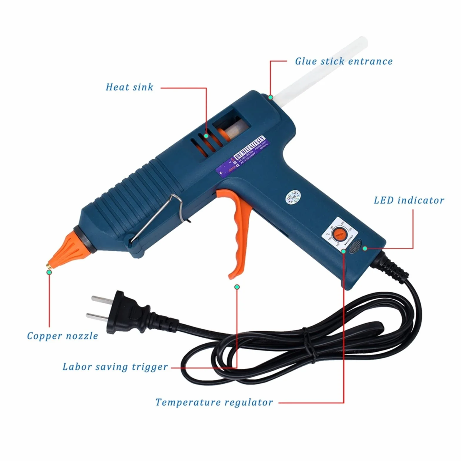 Pistolet do klejenia na gorąco do prac rzemieślniczych Pistolet do klejenia na gorąco 150 W, wymienna dysza, regulacja temperatury, użyj kleju w sztyfcie 11 mm, przemysłowy pistolet do klejenia do dom