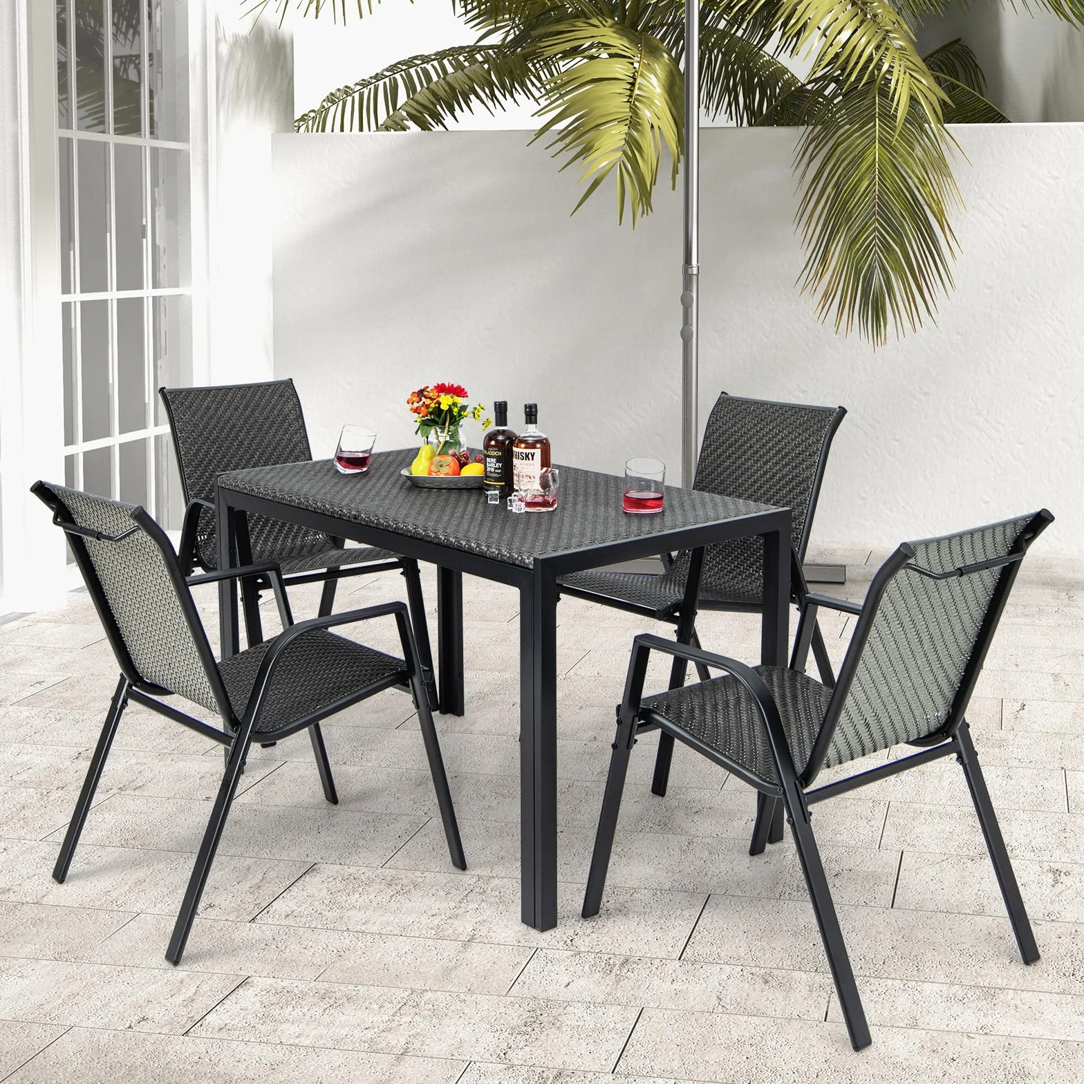 COSTWAY Stół ogrodowy rattanowy 120x71x72 cm prostokątny z metalową ramą