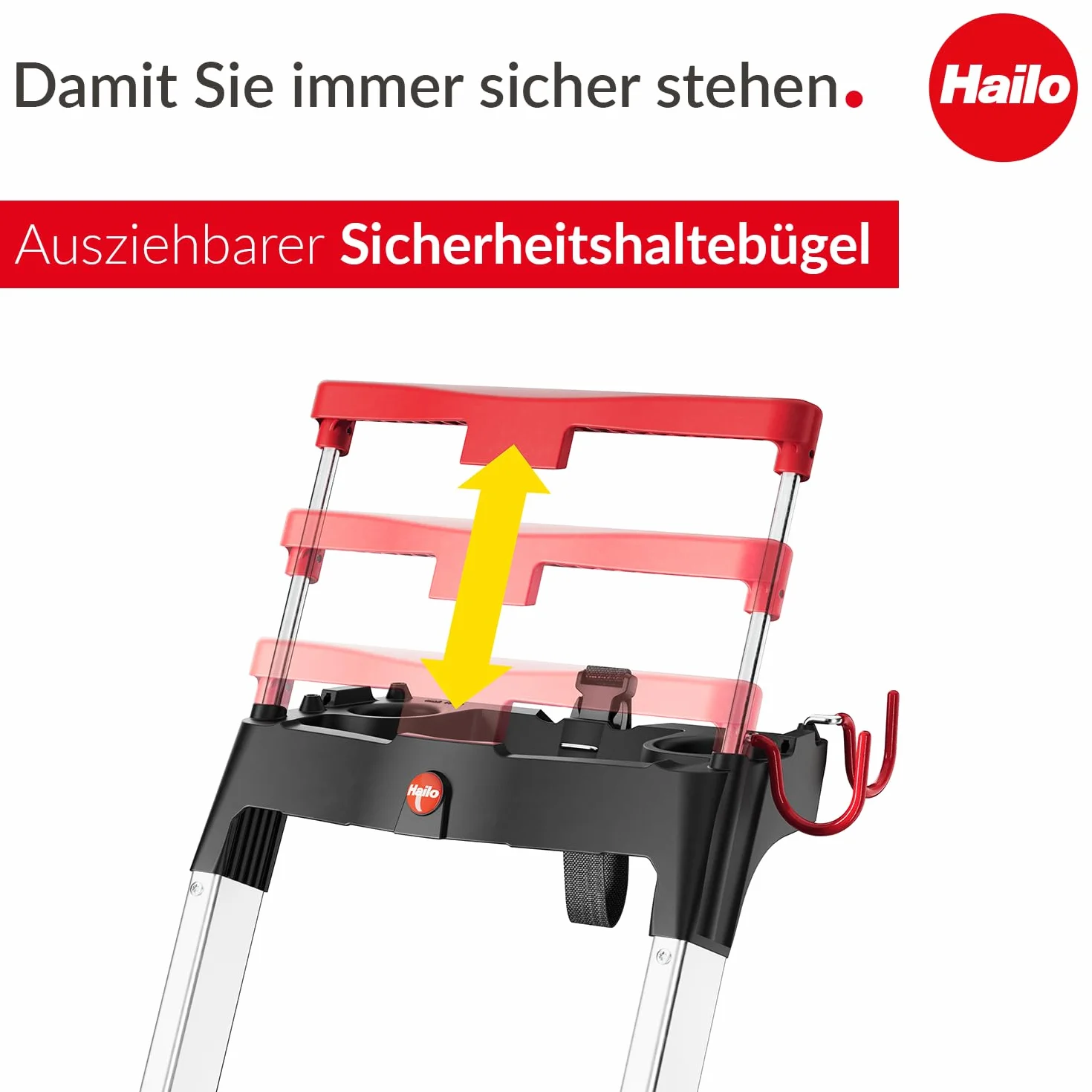 Hailo L100 Topline drabina bezpieczeństwa aluminiowa 4 stopnie czarna Made in Germany