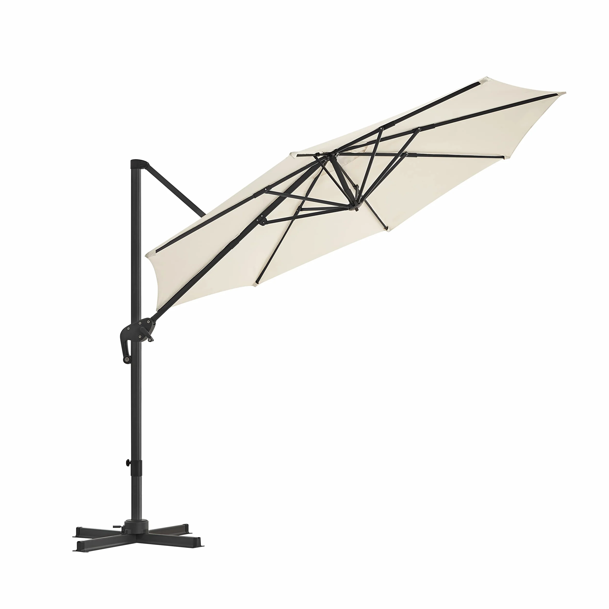 SONGMICS Traffic light parasol, parasol, obracany o 360°, parasol ogrodowy Ø 300 cm, ochrona UV do UPF 50+, regulowany kąt nachylenia, parasol ogrodowy, z korbą i stojakiem, beżowy GPU35BR