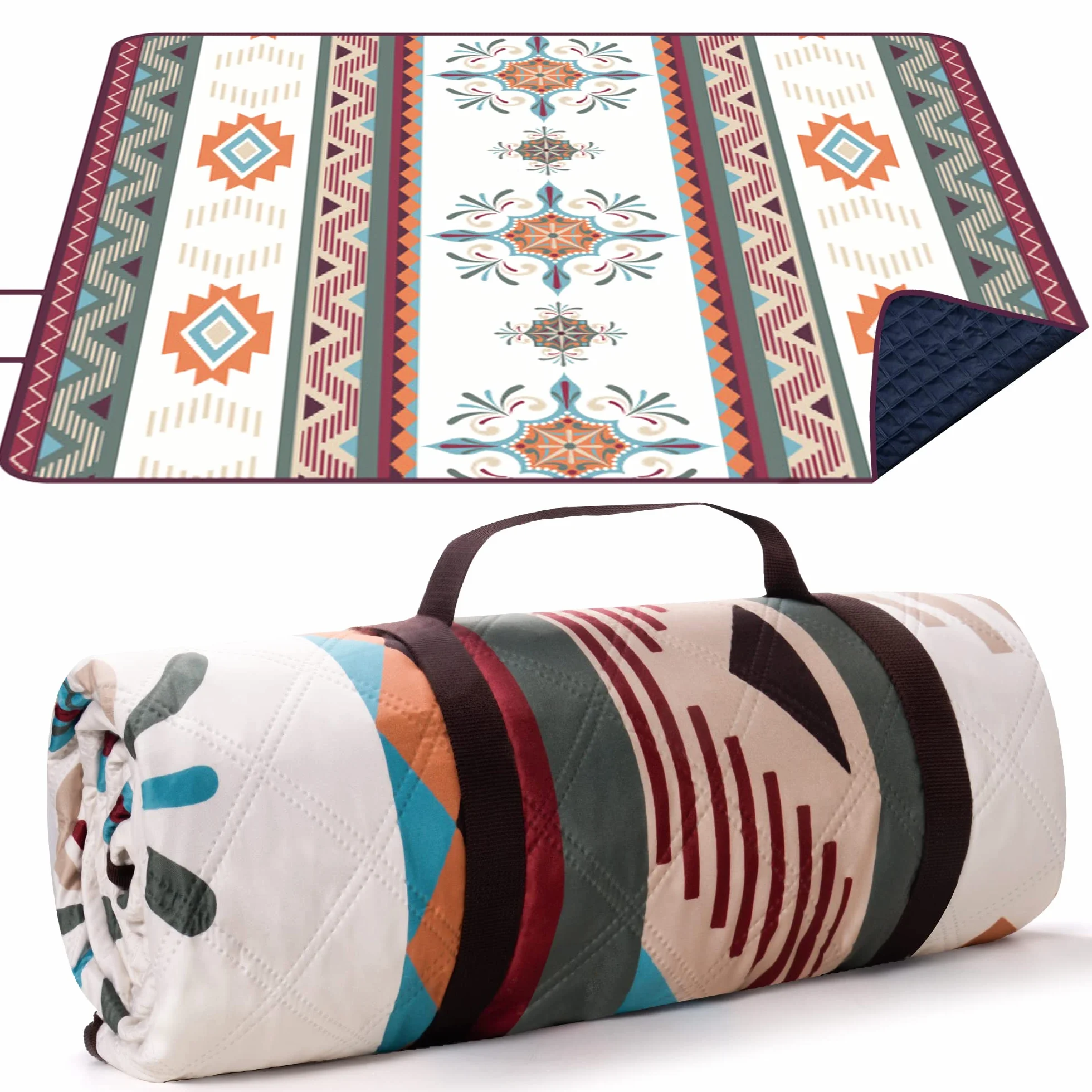LARUTAN Koc piknikowy w stylu boho, 200 x 200 cm, bez piasku, przenośny, nadaje się do prania, podkładka plażowa, koc piknikowy na suchą plażę, BBQ, piknik, wędrówki, podróże, koc kempingowy, zielony