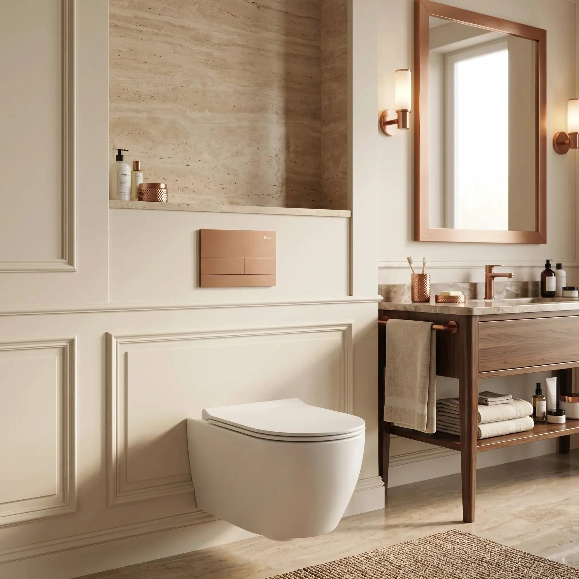 Rea - Stelaż Zestaw Podtynkowy Slim 024n Do Mis Wc Z Przyciskiem T Miedź Szczotkowana - 22x35,2x106,2 cm