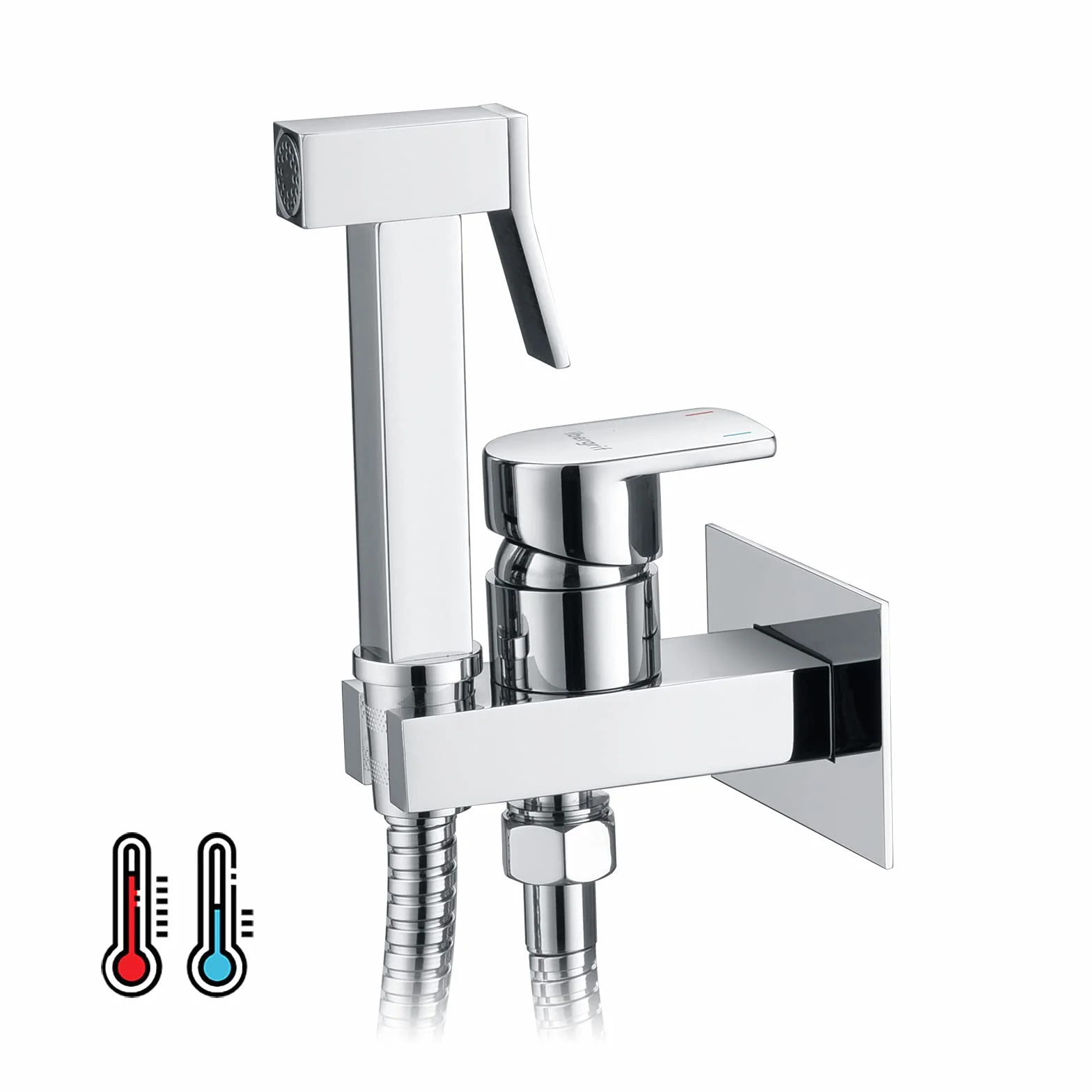 Ibergrif M22019 - Monomando Wpuszczane dla Bidet WC, Kwadratowy Bedet Kran z zimną i gorącą wodą, Chrome, Silver