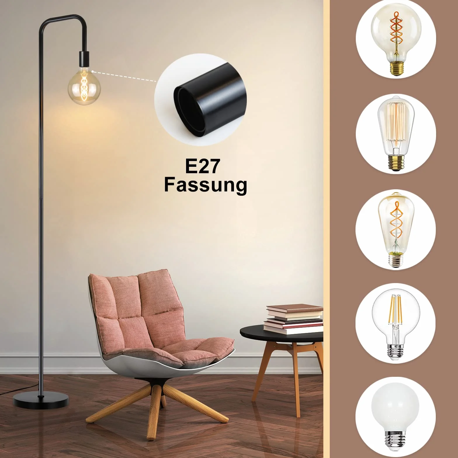 CBJKTX Lampa podłogowa Vintage do salonu - Czarna lampa podłogowa z | włącznikiem nożnym, metalowy design przemysłowy, lampa do salonu, sypialni, biura.