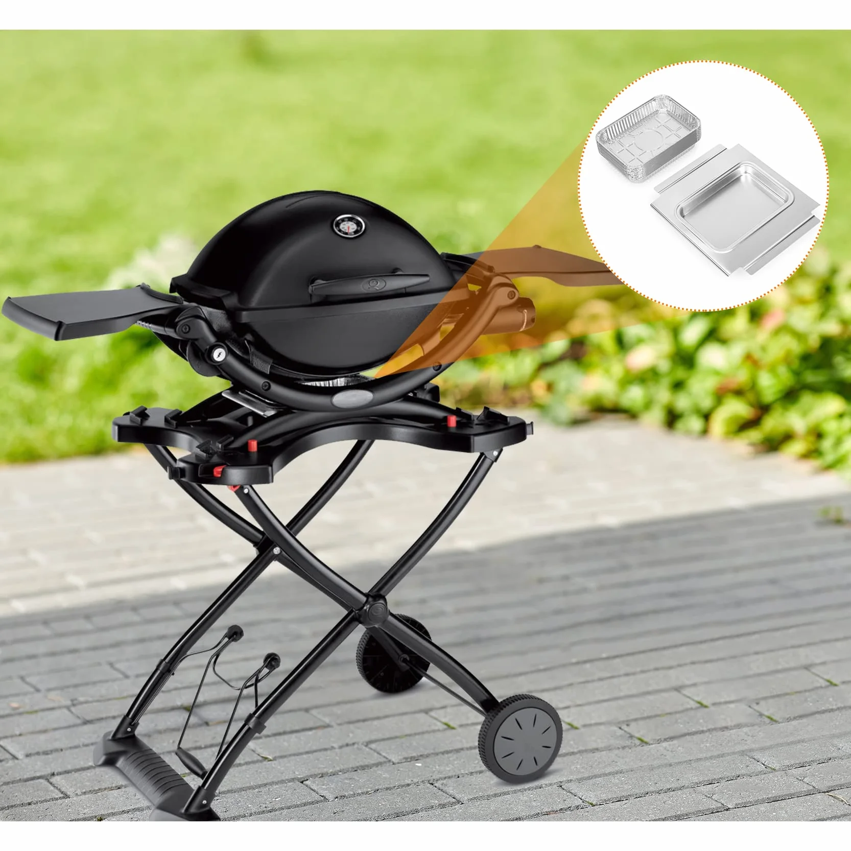 Onlyfire Tacki aluminiowe do grilla, tacka ociekowa z 15 jednorazowymi tackami aluminiowymi, tacki aluminiowe do grilli gazowych Weber serii Q200 Q300 Q220 Q240 Q2000 Q3000 Q320 Q3200