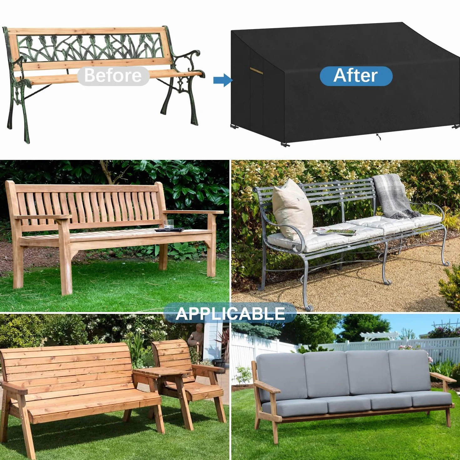 VANSHEIM Pokrowce na ławkę ogrodową wodoodporne 3-4 osoby Love Seat 190 x 80 x 63/89 cm