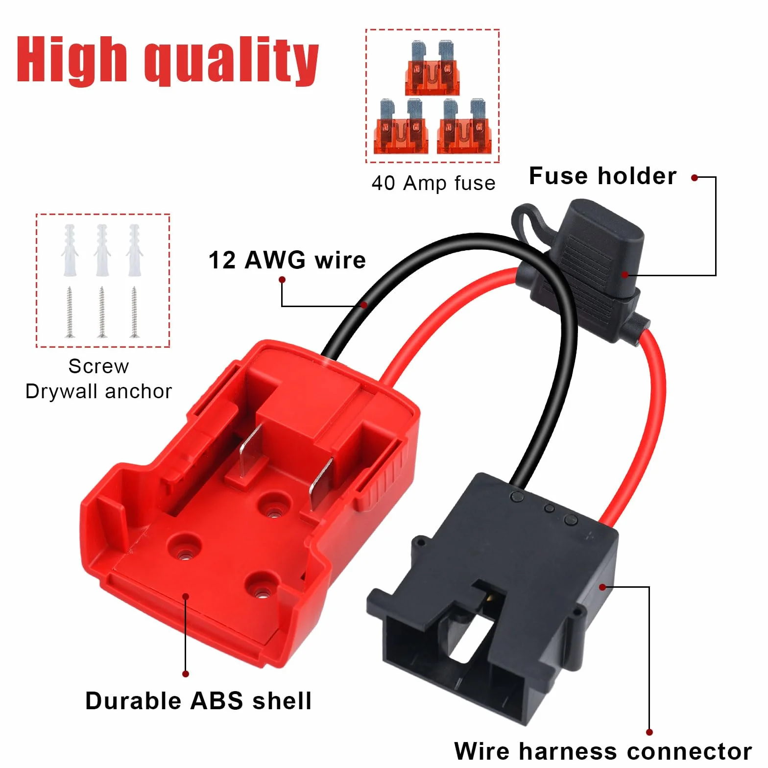 2szt do Power Wheels Adapter do Akumulatora Milwaukee M18, z Bezpiecznikiem 40 A i Zlaczem Wiazki Przewodów Kompatybilny z Kolami Zasilajacymi Fisher-Price 12 V, Przewód 12 AWG