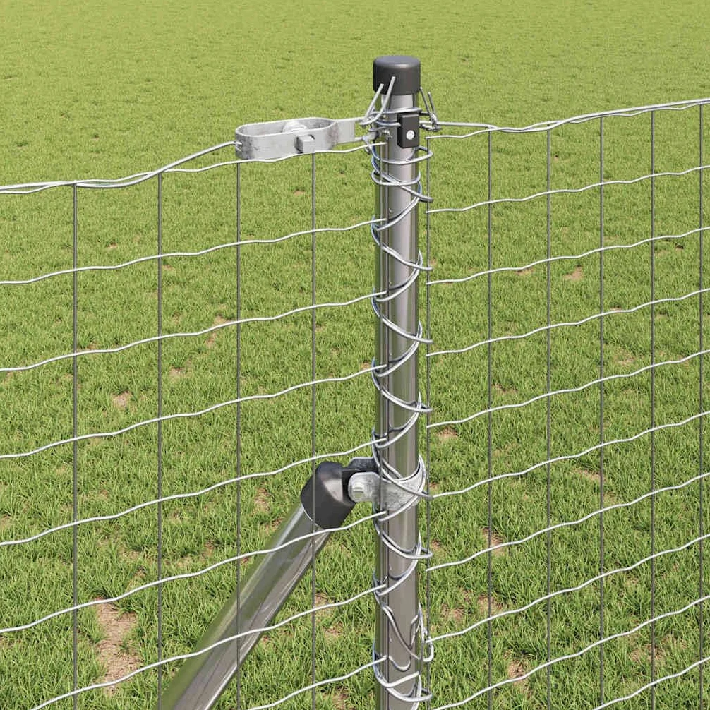 Stalowe słupki ogrodzeniowe malowane proszkowo, 13 szt., srebrne | Odporna na warunki atmosferyczne, do ogrodu i na taras, łatwy montaż za pomocą młotka, możliwość łączenia z bramami