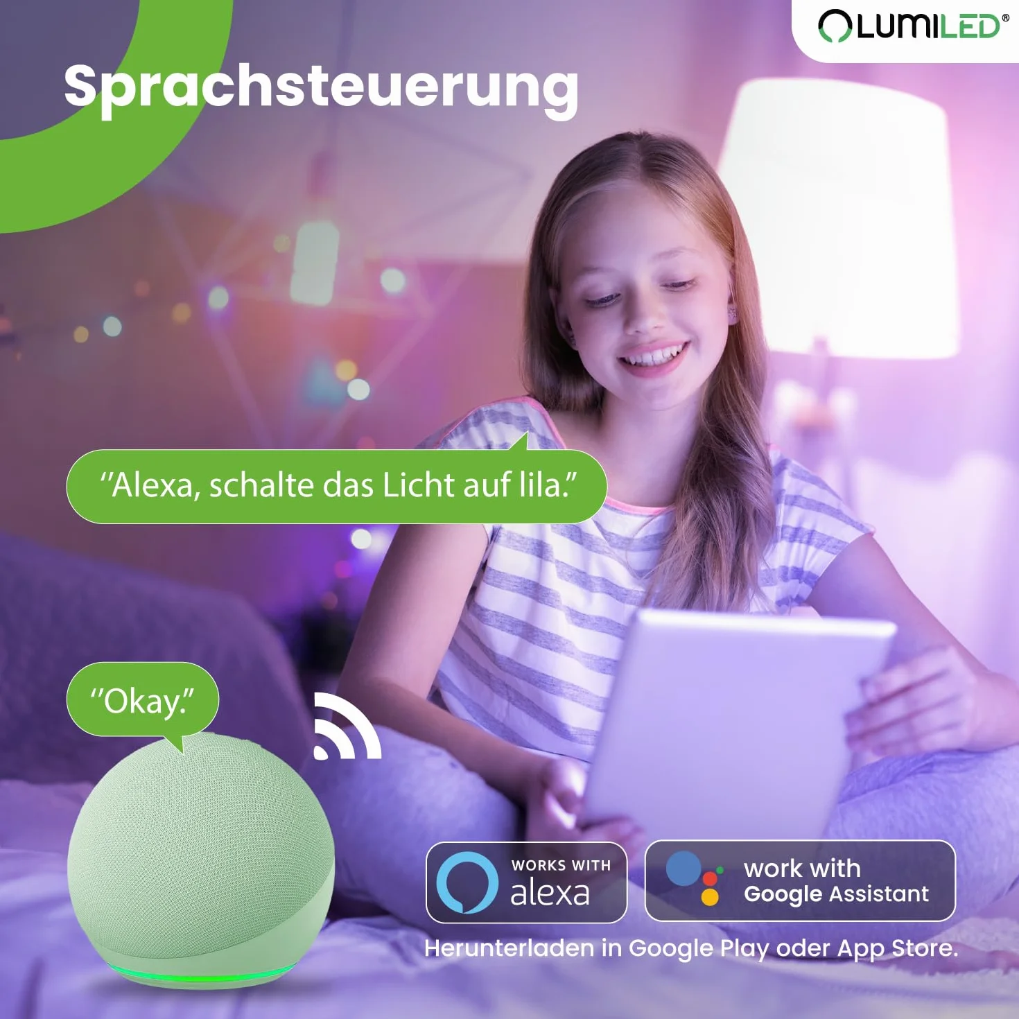 Lumiled Smart SAYO B35 żarówka LED E14 5 W (40 W) 450 lm, Wi-Fi, ściemniana, wielokolorowa, RGBW, Wi-Fi, timer, Smart Home, 16 mln kolorów, sterowanie za pomocą aplikacji, kompatybilna z Amazon Alexa