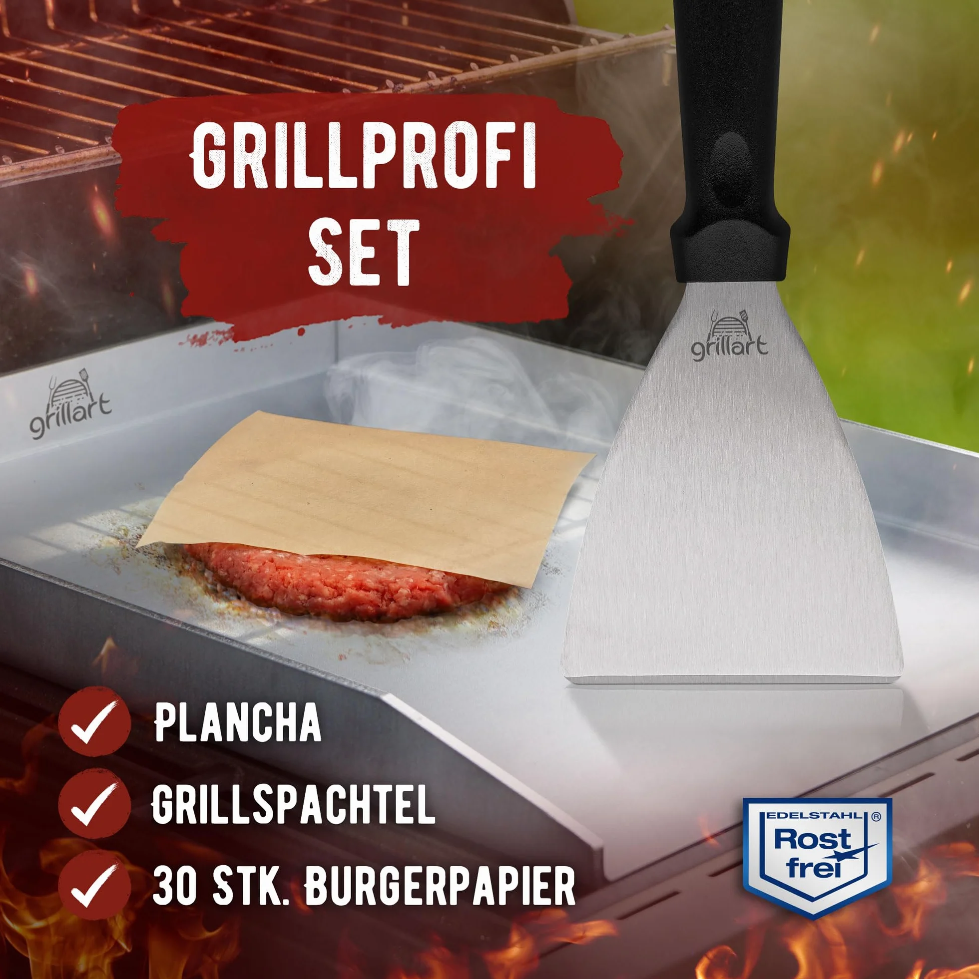 Grillart Premium Plancha grillowa ze stali nierdzewnej 4 mm 30 x 40 cm do kuchenek indukcyjnych