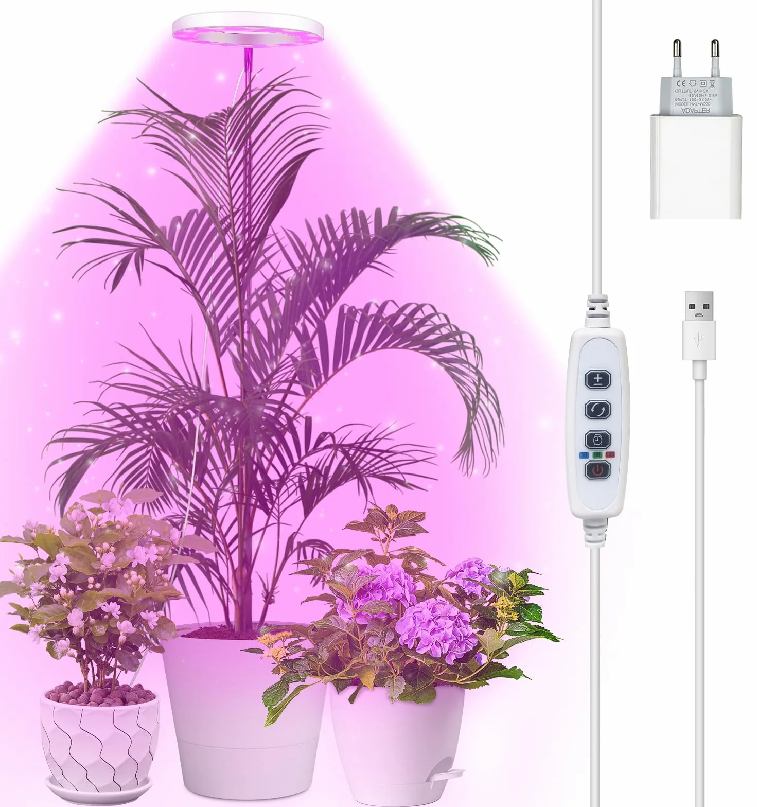 Qoolife Lampa LED do roślin pokojowych, pełne spektrum światła, 155 cm, regulowana wysokość światła z 72 diodami LED, 3 poziomy jasności, programator czasowy 3/9/12 godzin, do roślin w pomieszczeniach