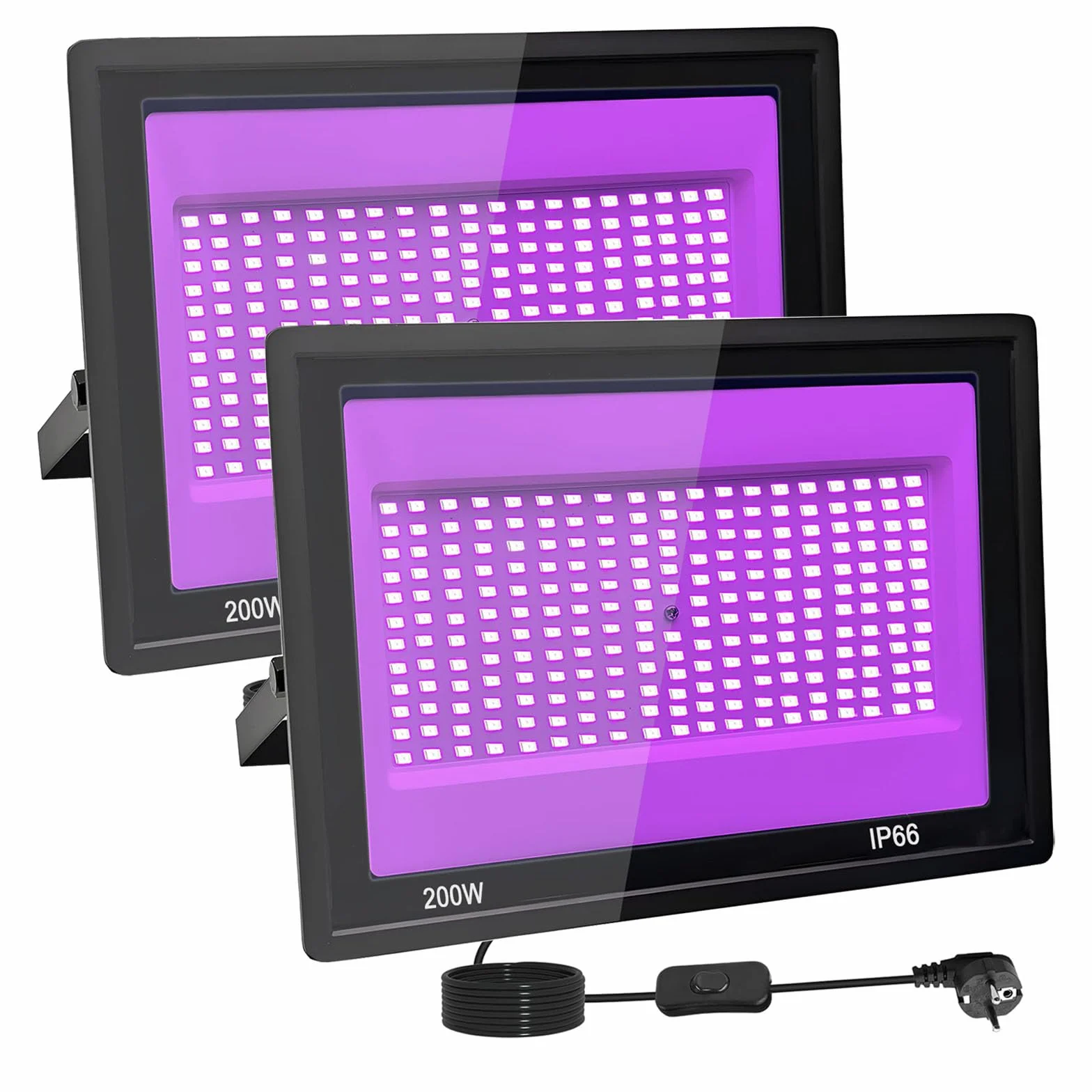 2 sztuki 200 W czarne światło LED, IP66 wodoodporna lampa UV UV, czarne światło ultrafioletowe z przełącznikiem na Halloween, malowanie ciała, neon, DJ, czarne światło, klub nocny