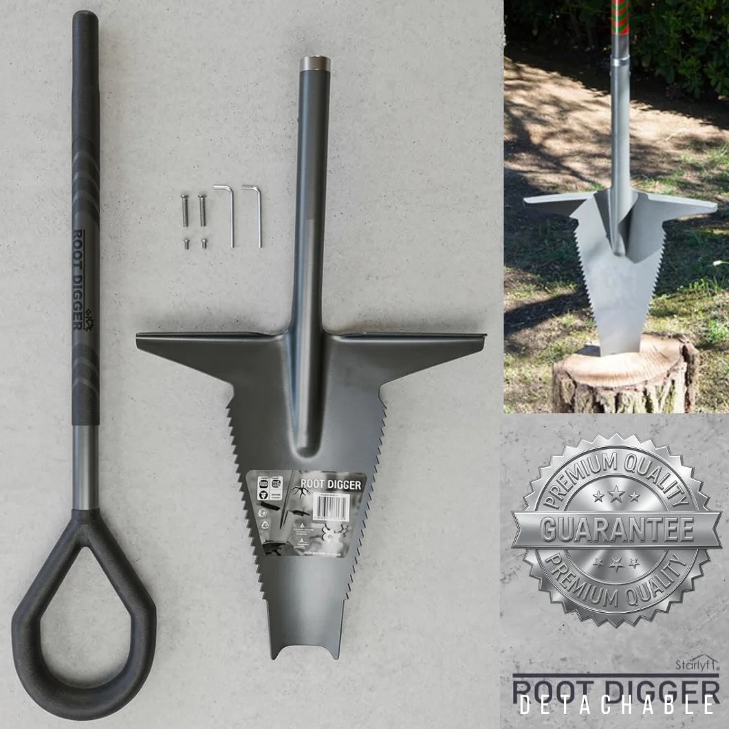 STARLYF Root Digger, nowa profesjonalna łopata do korzeni i trudnych prac, nowy model, piły szlifowane po bokach do głębi ziemi (5 w 1 - odłączana)