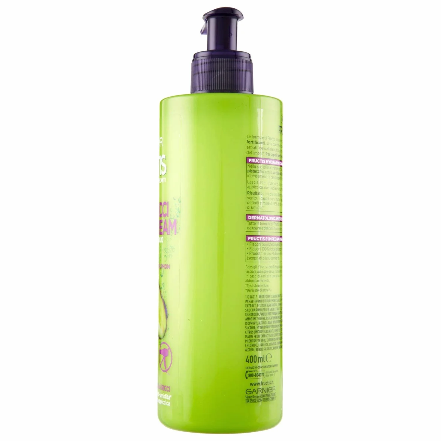 Garnier Fructis Hydra Ricci Air-dry Cream, Traktowanie włosów od falowanych do kręconych, Formuła wzbogacona olejem pistacjowym, 400 ml