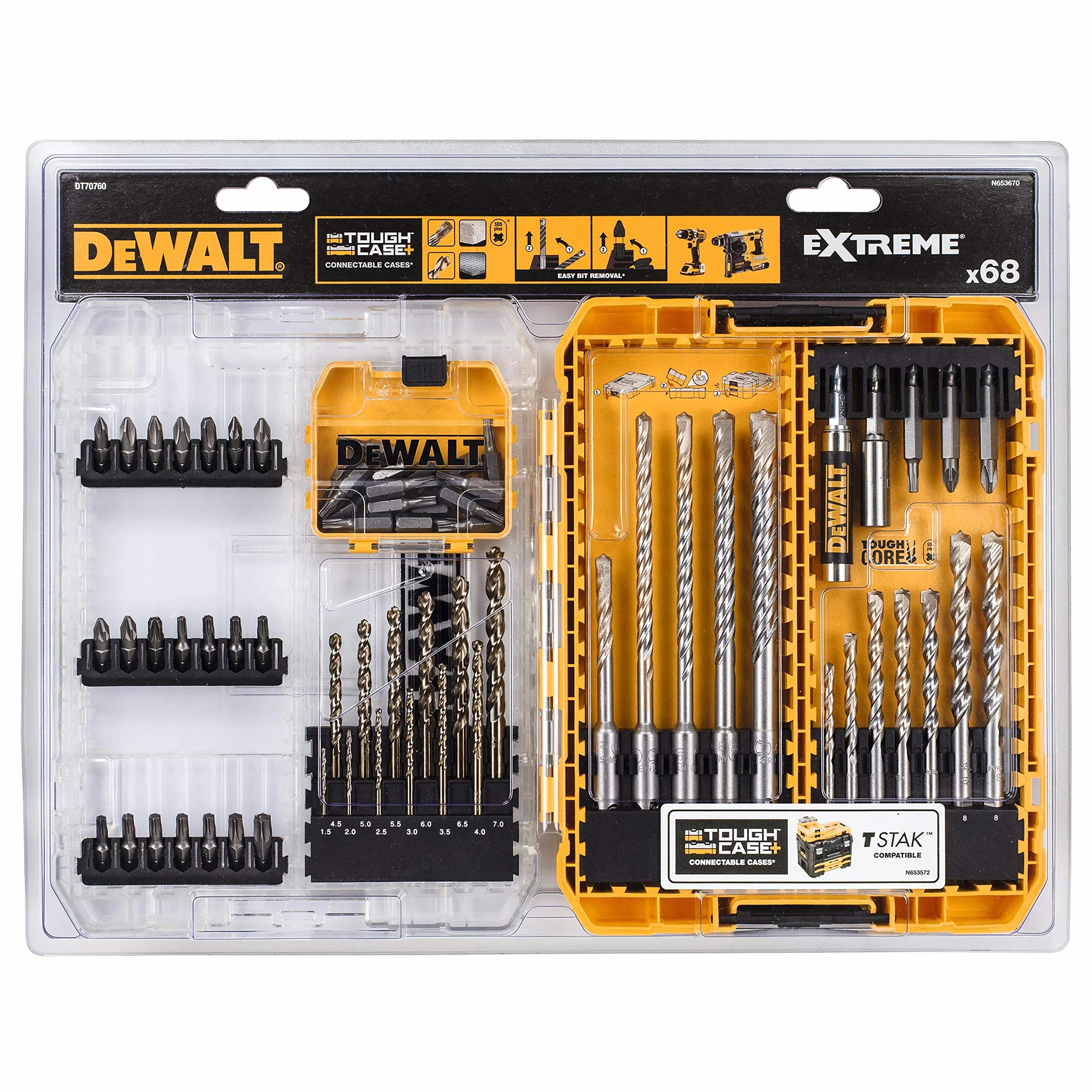 DeWalt DT70760-QZ 68-częściowy zestaw wierteł, wierteł do betonu i metalu, 68 sztuk