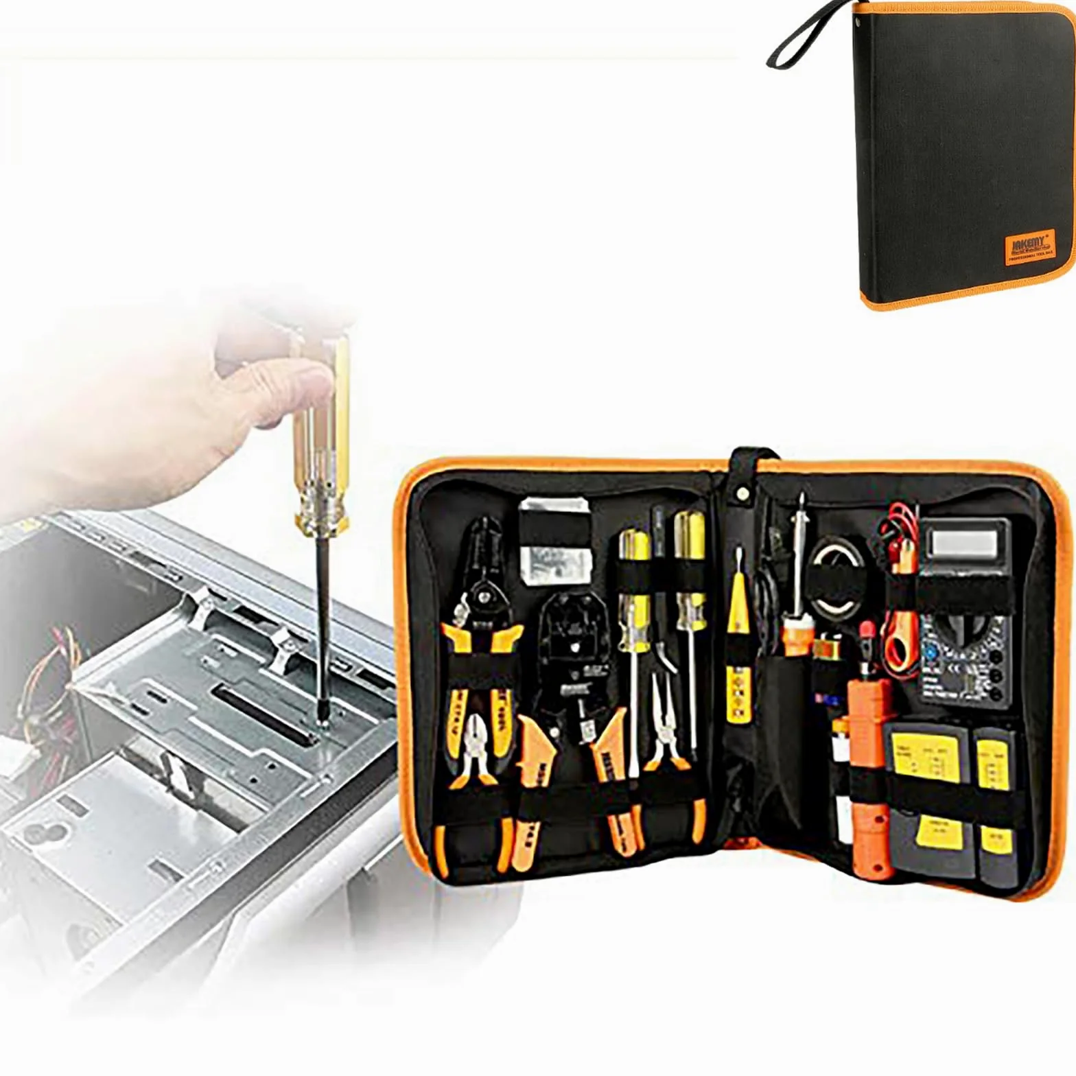 Profesjonalny Zestaw 17 W 1 Do Naprawy Kabli Sieciowych Z Zaciskarką Ethernet Rj45 Testerem, Cyfrowym Multimetrem Oraz Lutownicą Z Regulacją Temperatury Do Konserwacji Instalacji Telekomunikacyjnych