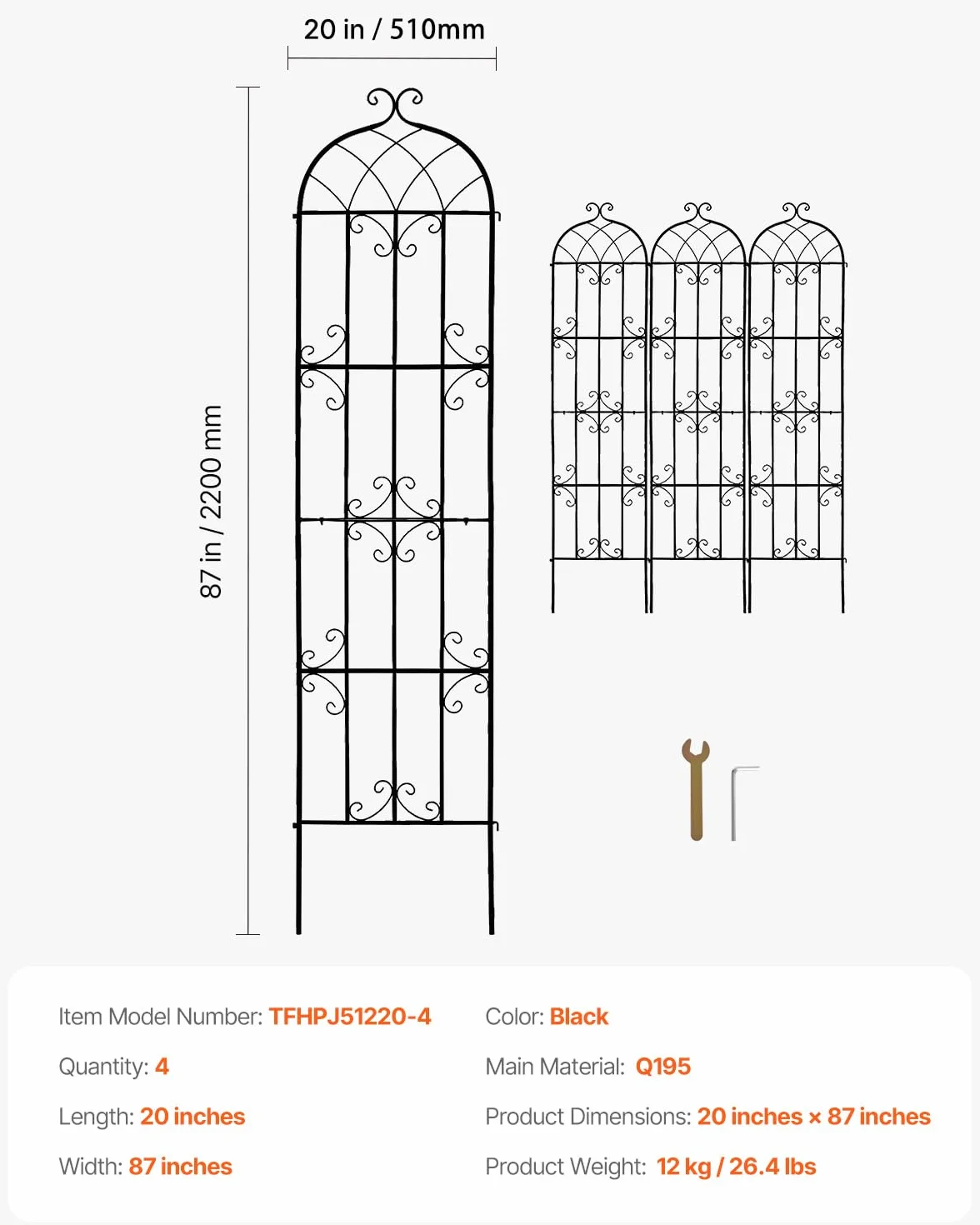 VEVOR Kratownica ogrodowa metalowa nierdzewna 51 x 220 cm 4 sztuki