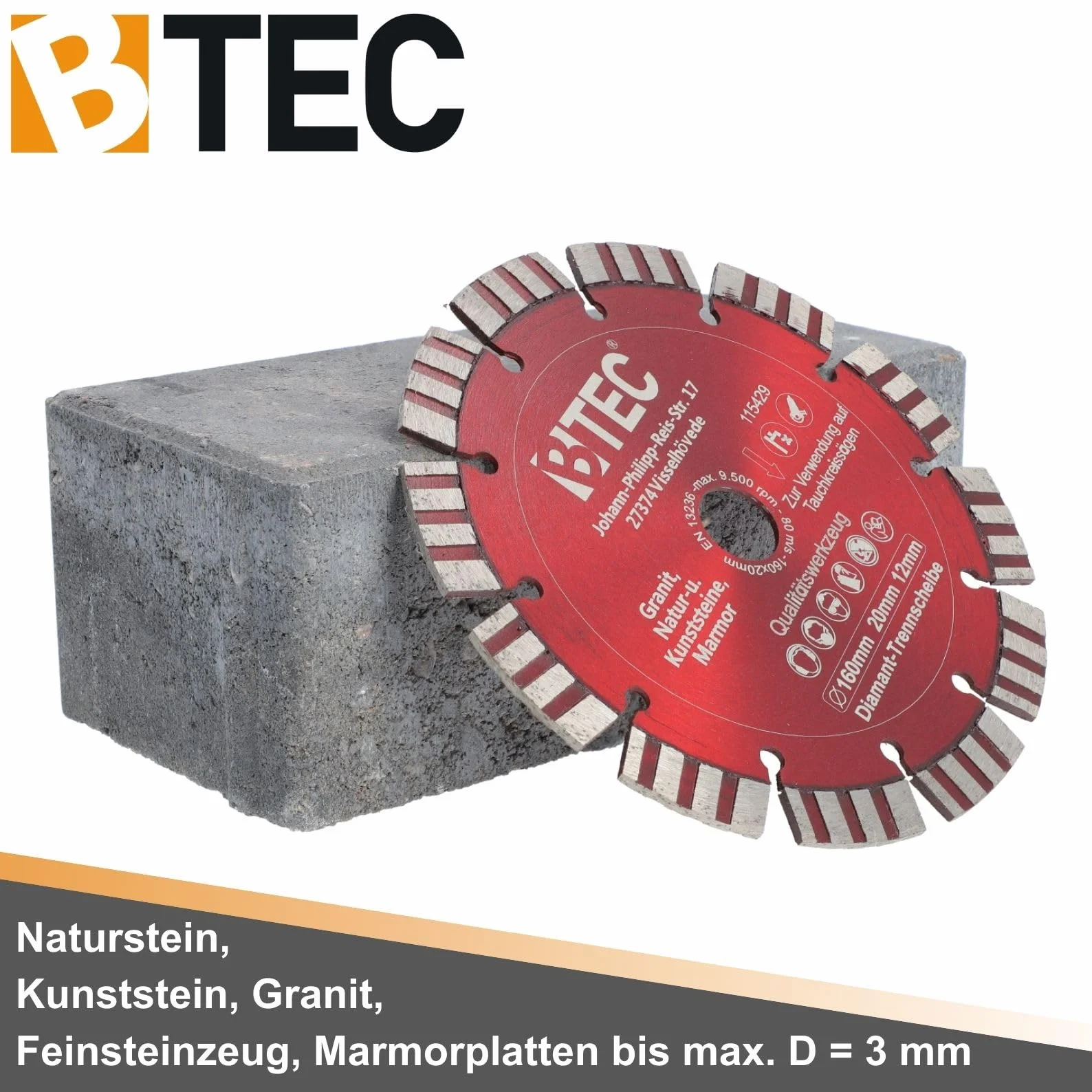 Diamentowy brzeszczot do piły wgłębnej Ø 160 mm otwór 20 mm
