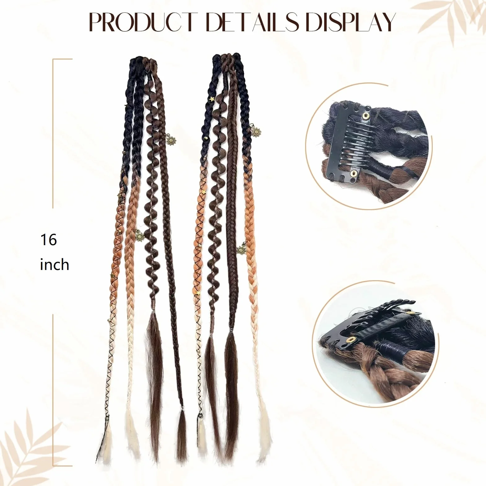Clip in Braids 2 Sztuki Bohemian Braid Extensions z Klipsami 16 Calowe Syntetyczne Plecione Treski z Koralikami do Codziennych Stylizacji