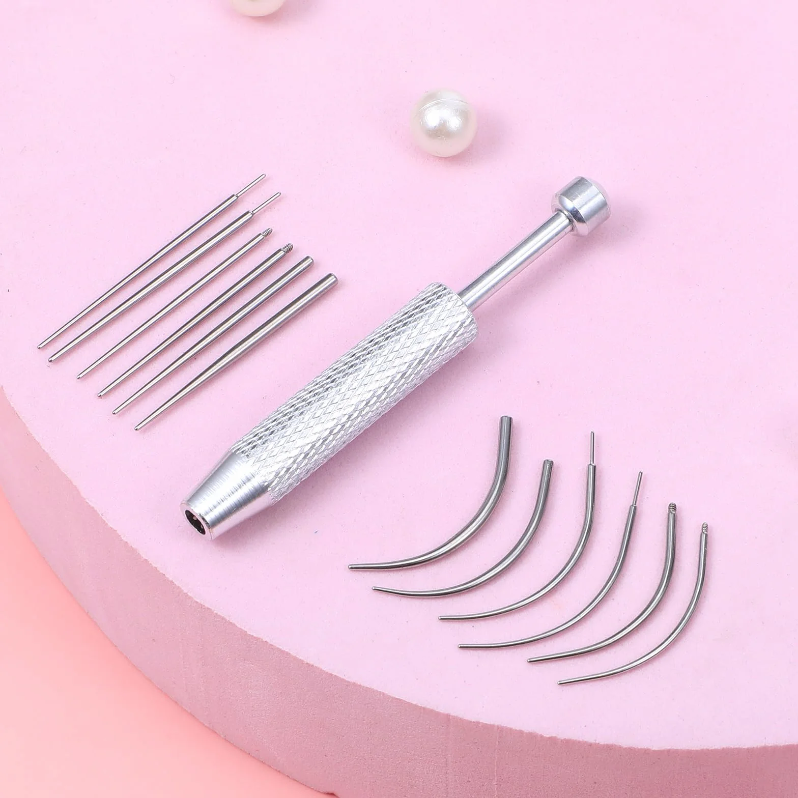 13-częściowy zestaw narzędzi do piercingu, uchwyt do kulek do piercingu 16G 18G 20G, proste i zakrzywione igły do wkładania, zestaw narzędzi do zmiany kolczyków z gwintowanymi i