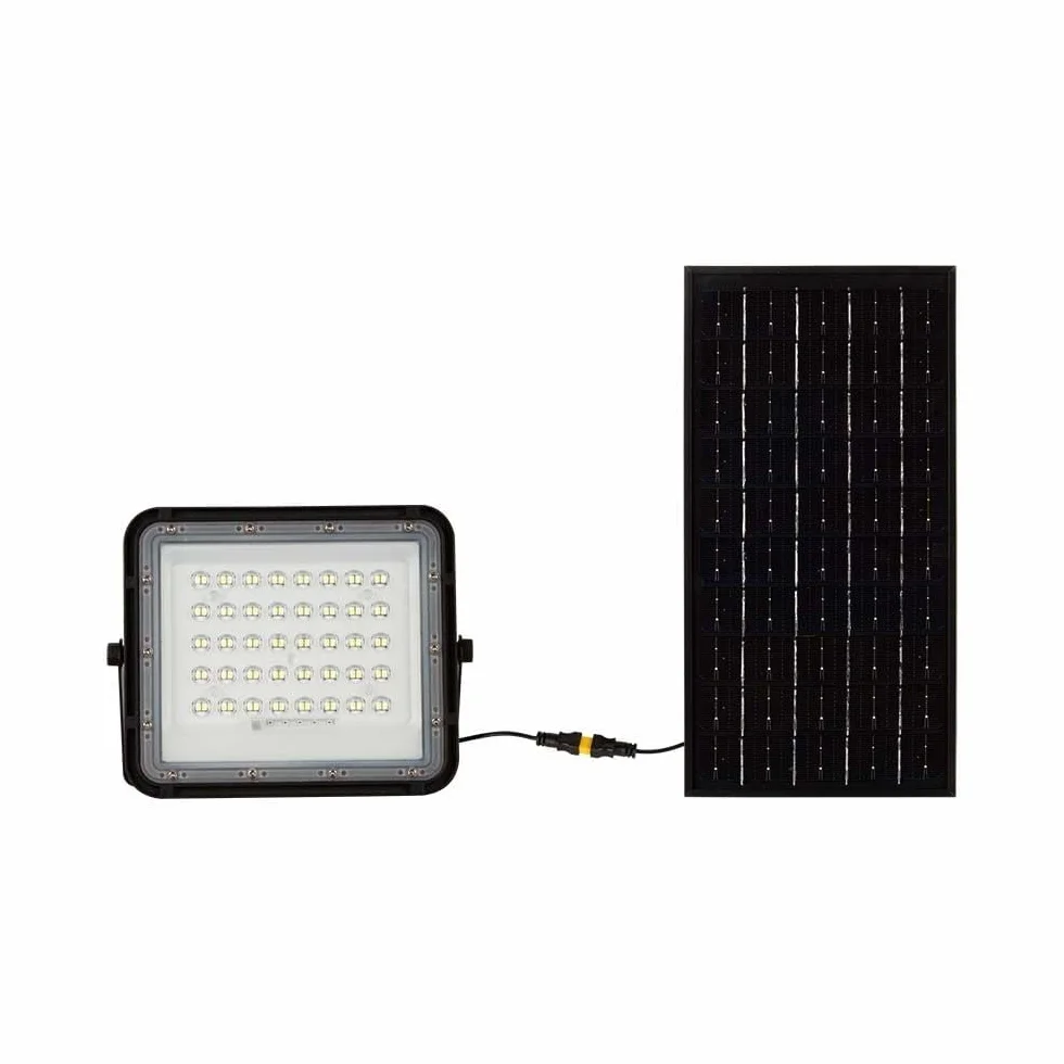 V-TAC Reflektor zewnętrzny LED z panelem słonecznym 10 W, czas pracy 12 godzin, chip Samsung IP65-800 lumenów, projektor LED z pilotem zdalnego sterowania i baterią do domu, ogrodu, garażu - zimne
